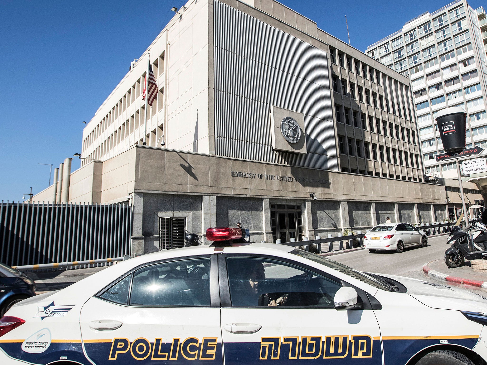 The US Embassy building in the Israeli coastal city of Tel Aviv