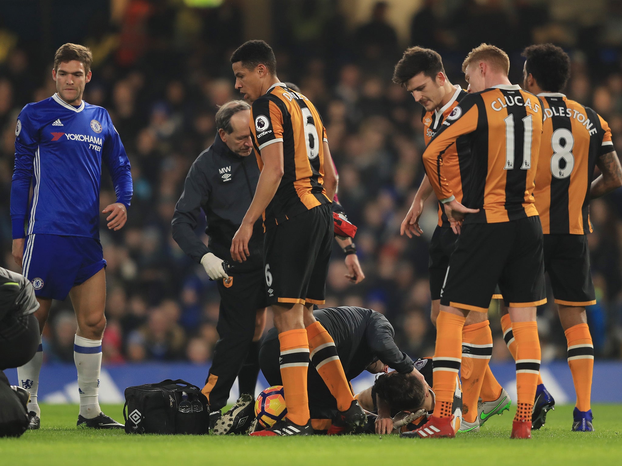 Mason was attended to by members of Hull's medical team for around nine minutes