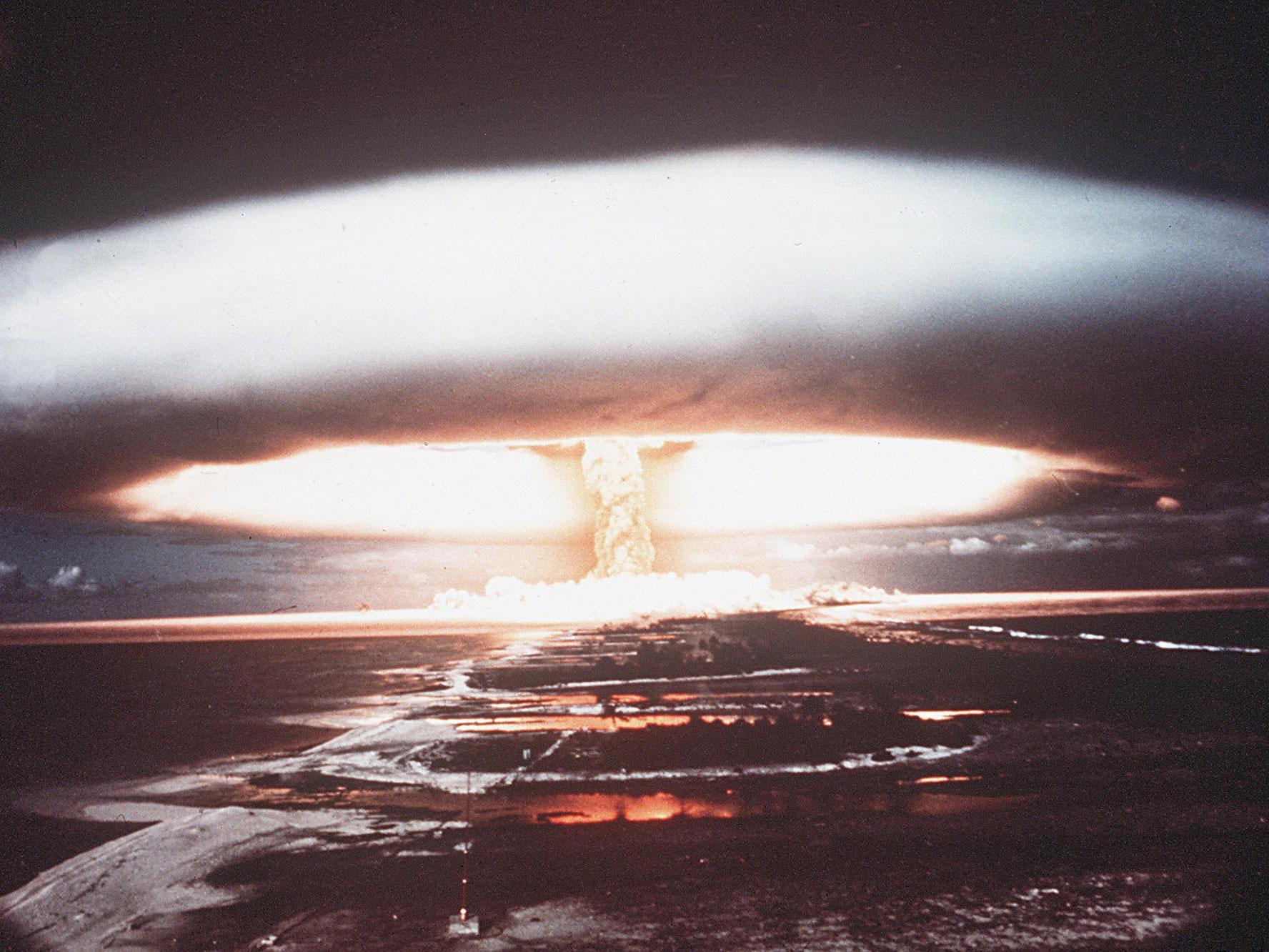 File photo shows a nuclear explosion in Mururoa atoll. A bill has been tabled to restrict the US President's authority over nuclear weapons use