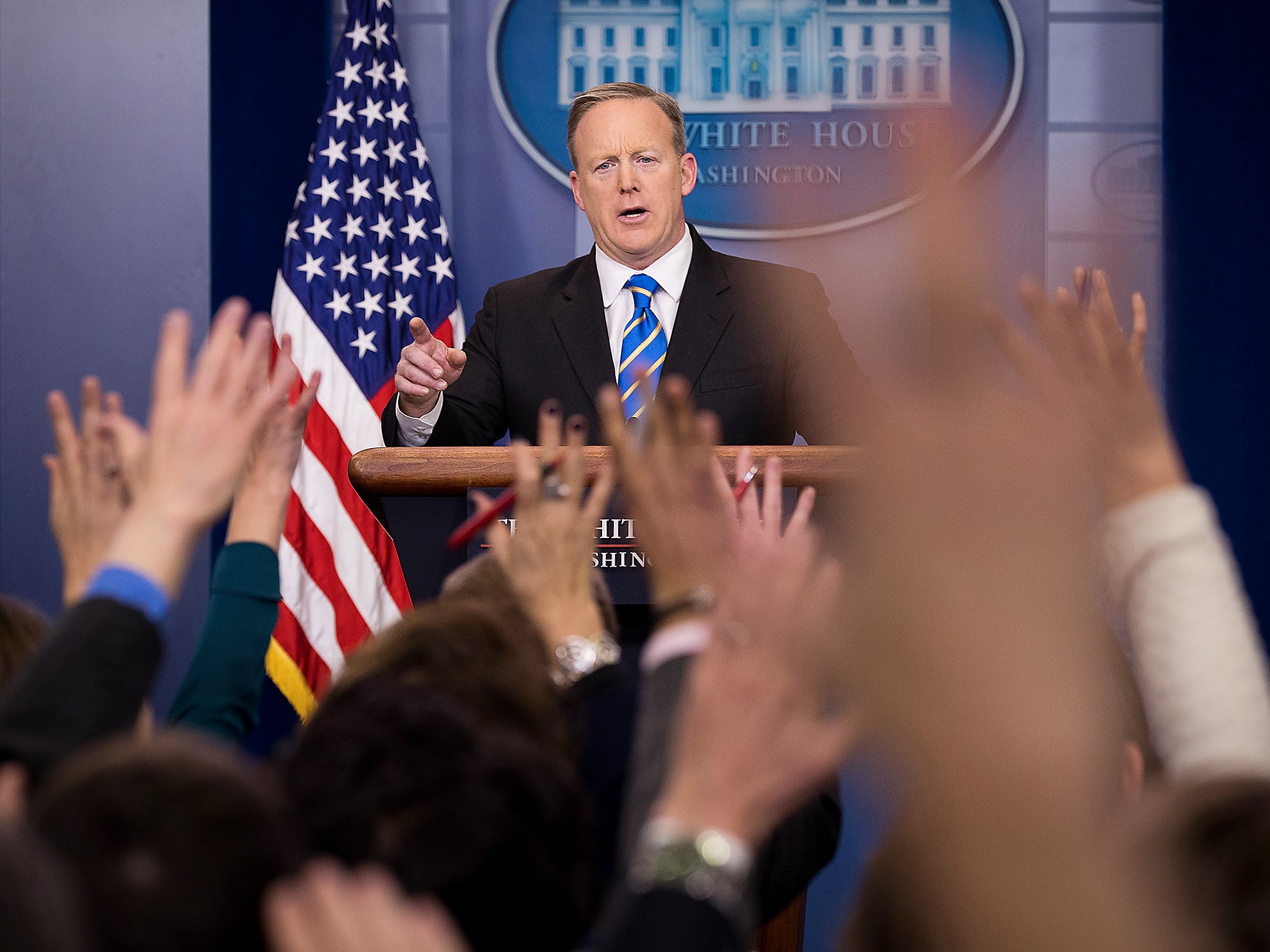 White House press secretary Sean Spicer takes questions during the daily briefing (Getty)