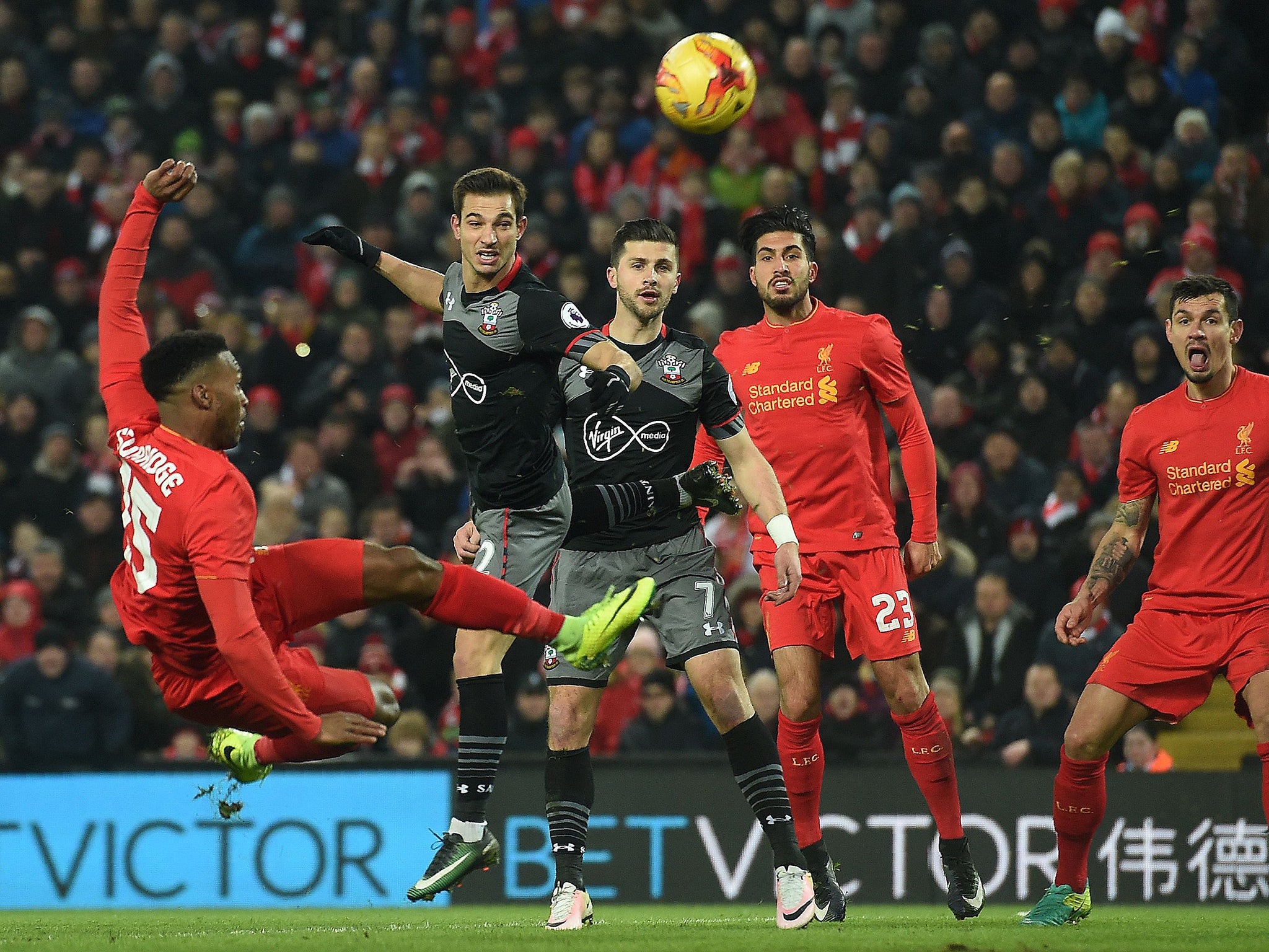 Daniel Sturridge should have done better with an acrobatic effort from a few yards out