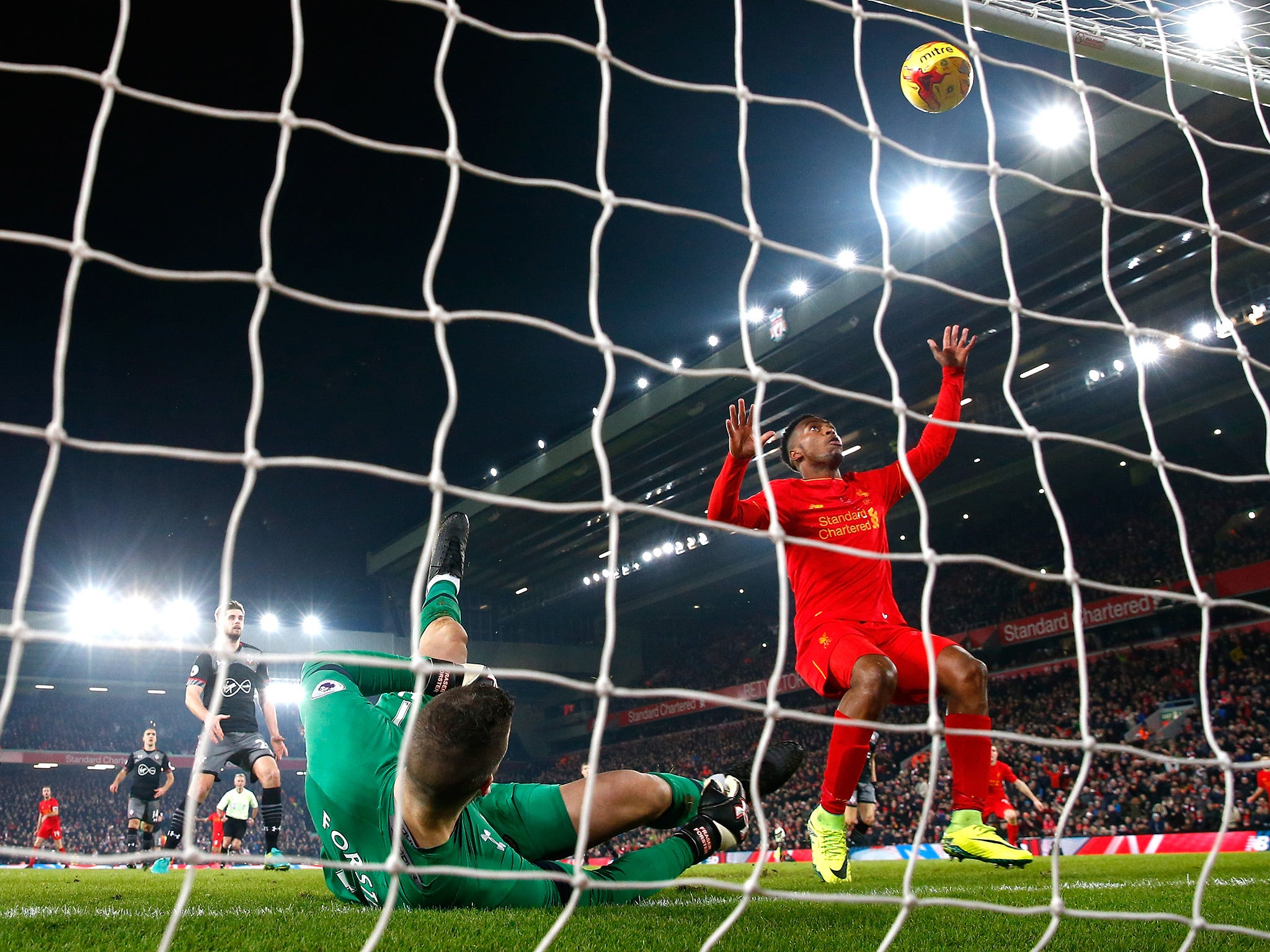 Fraser Forster had to claw the ball away from the goal-line after almost deflecting it into his own net