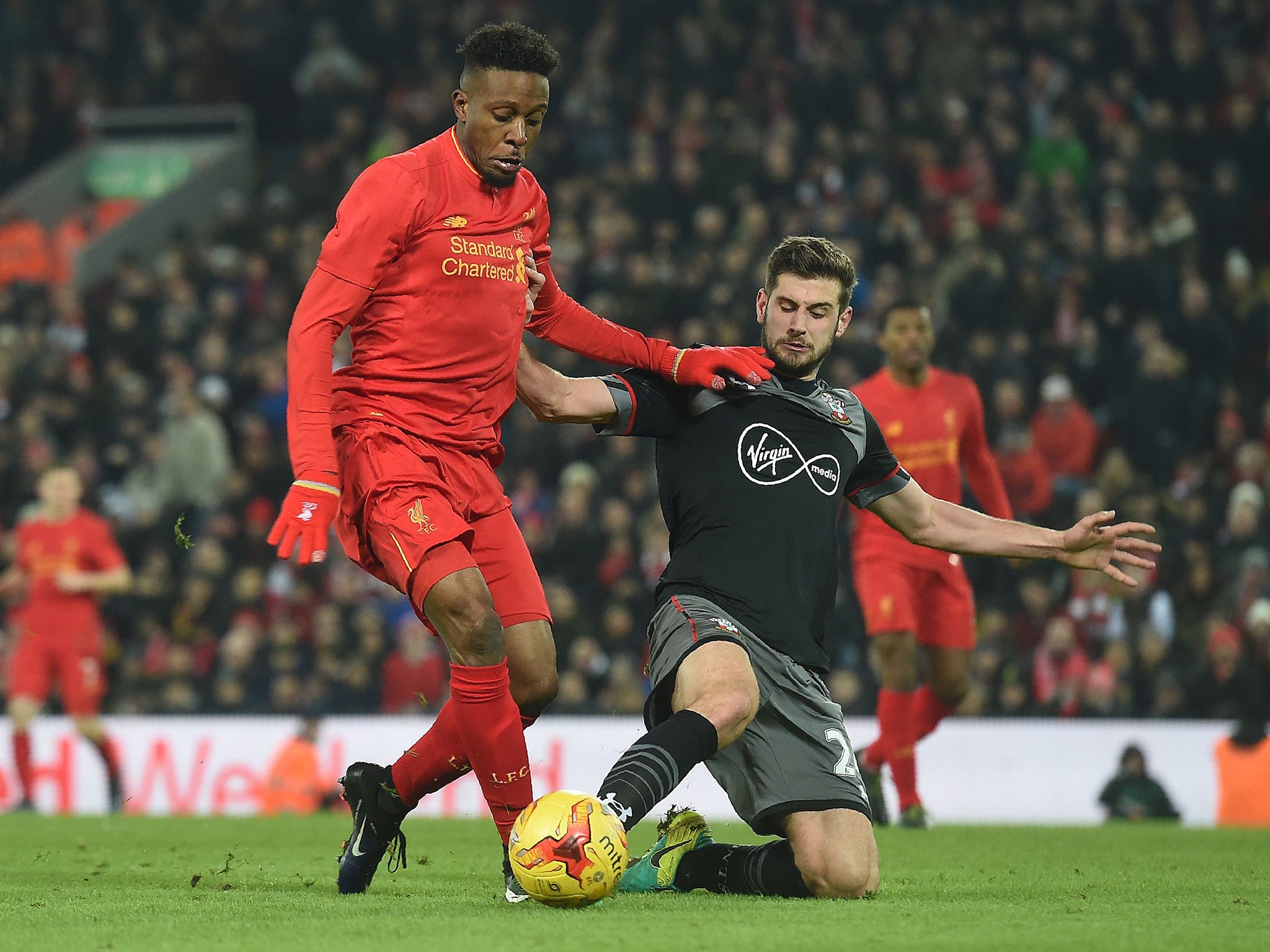 Jack Stephens, right, came into Claude Puel's side for the injured captain Virgil van Dijk