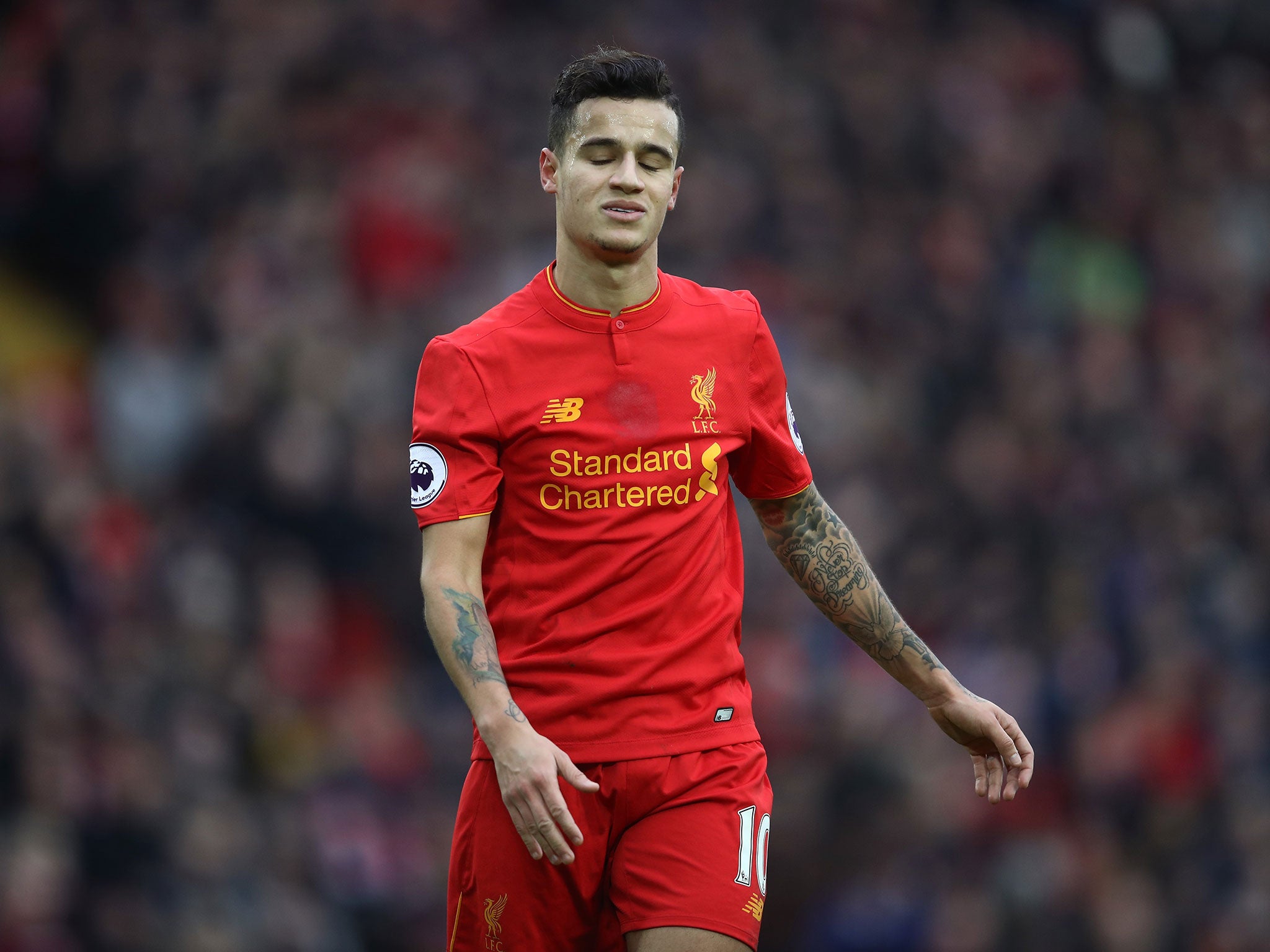 Coutinho in action for the Reds against Liverpool last Saturday