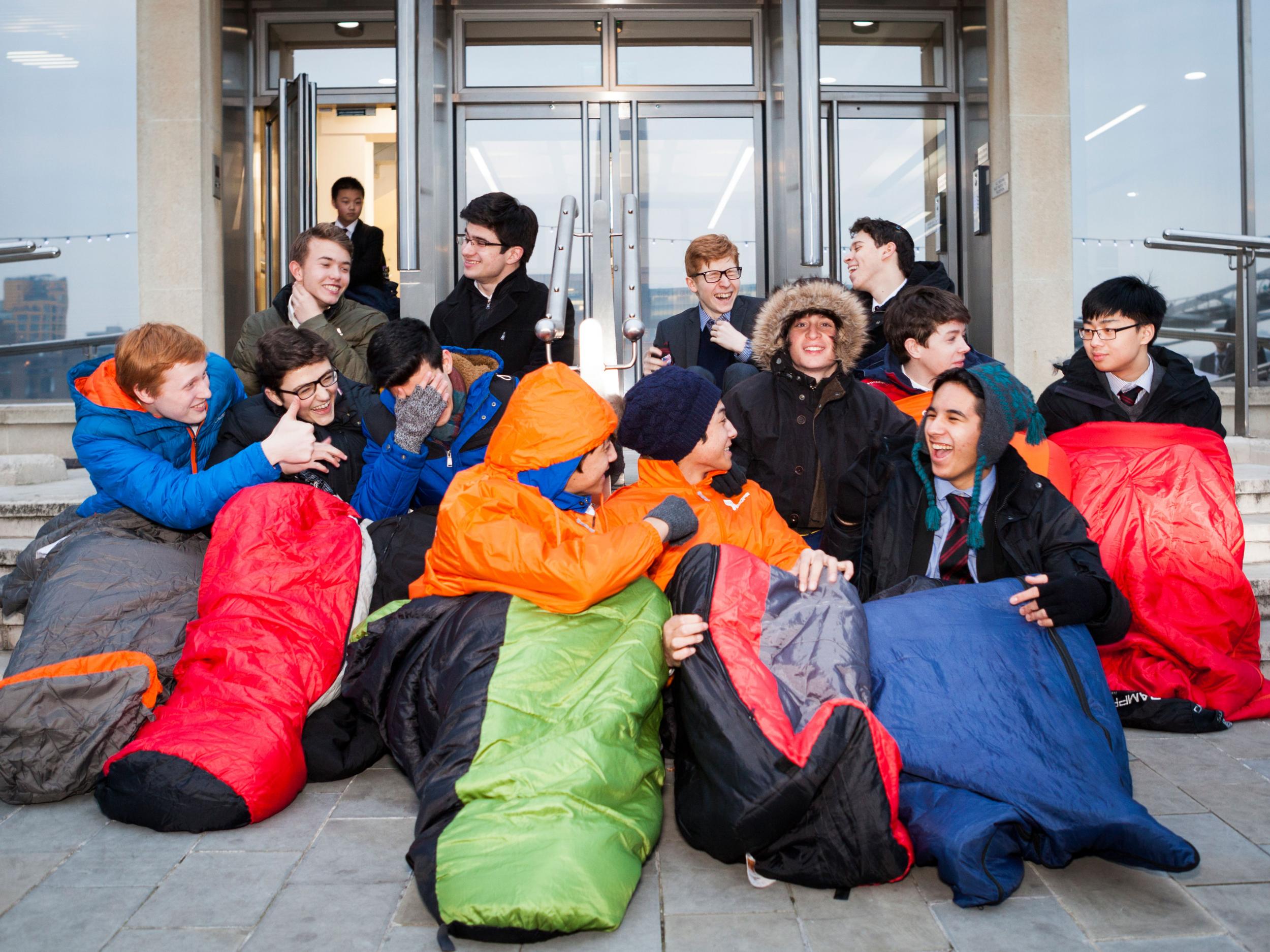 The boys of City of London School prepare for their DIY sleep out