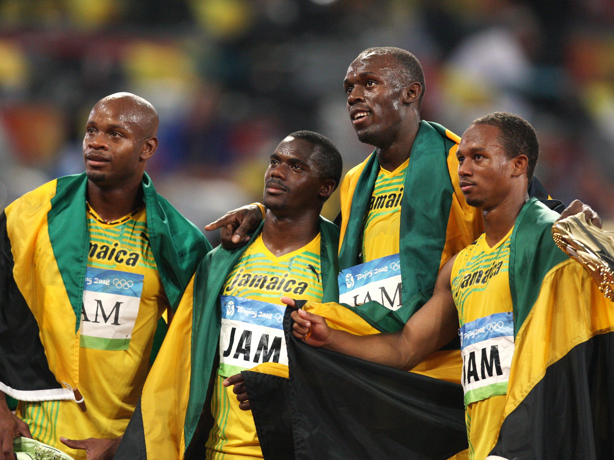 Nesta Carter, second left, has retrospectively tested positive for methylhexaneamine