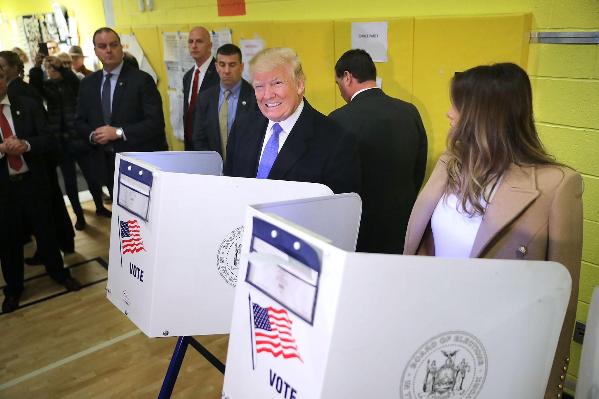 Donald and Melania Trump voting on election day, November 8, in 2016. At other times the president has voted early or by mail