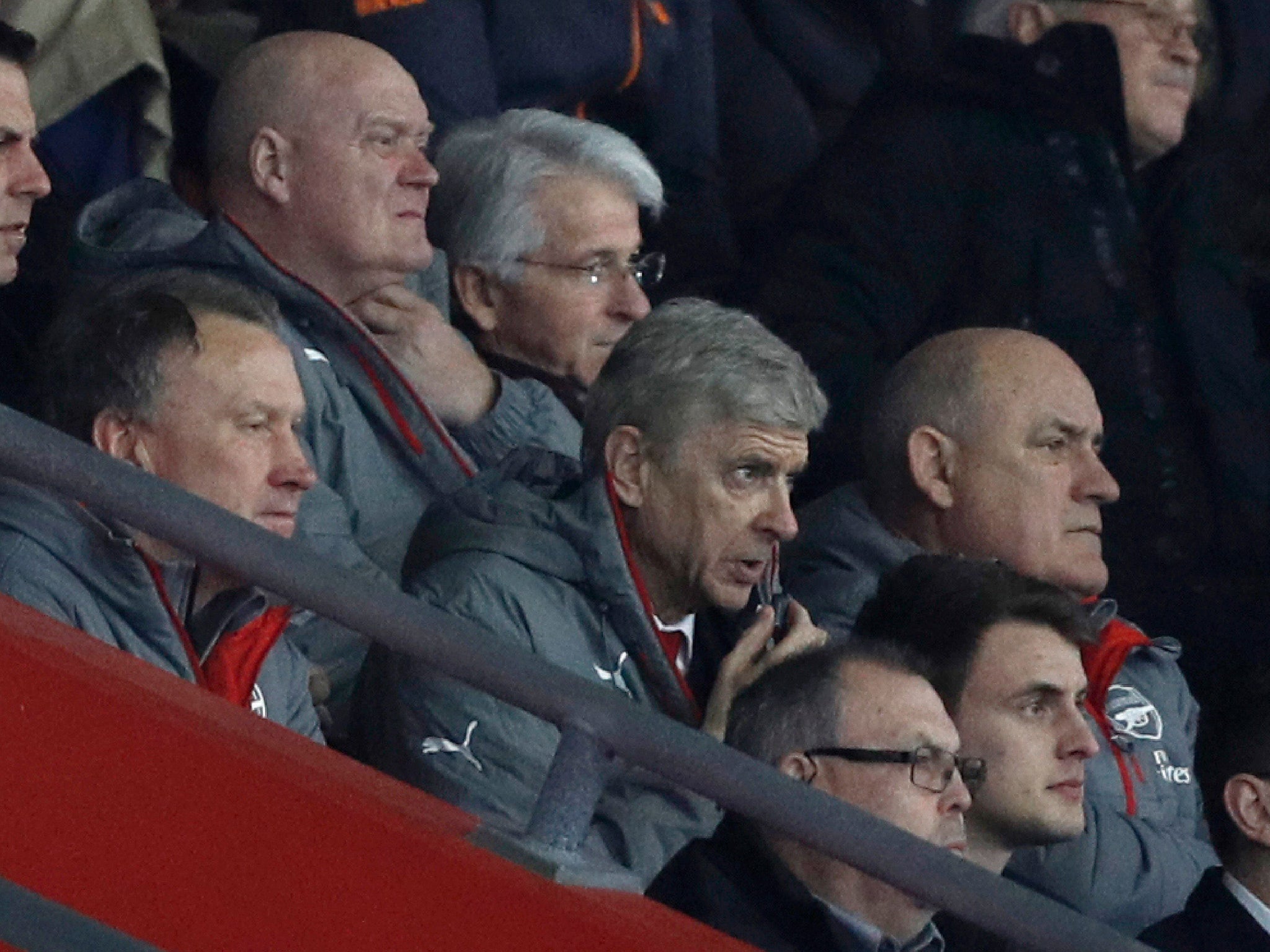 Arsene Wenger watched from the stands after being handed a four-game touchline ban on Friday