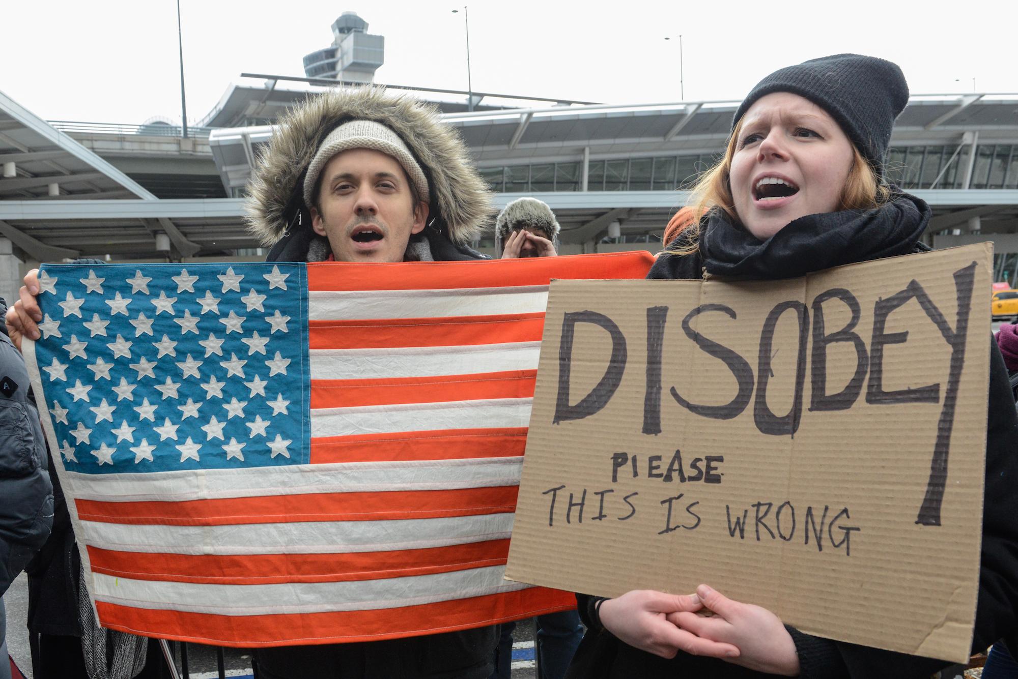 Protesters against the Trump executive order banning people from certain Muslin-majority countries (Getty)