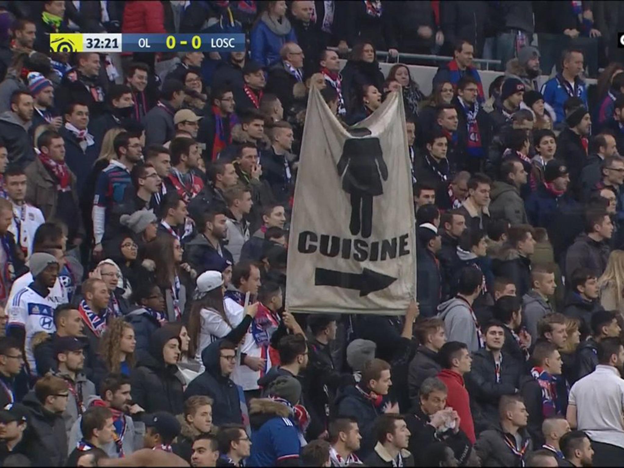 A Lyon supporter's banner during their 2-1 defeat to Lille on Saturday