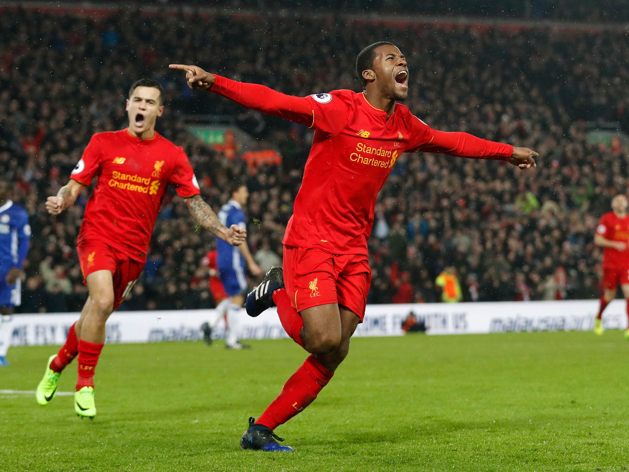 Wijnaldum celebrates after equalising for Liverpool