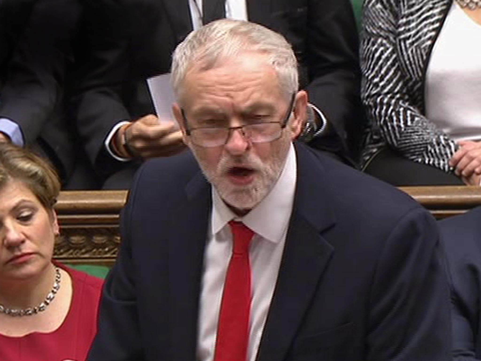 Jeremy Corbyn speaks during Prime Minister's Questions in the House of Commons, London