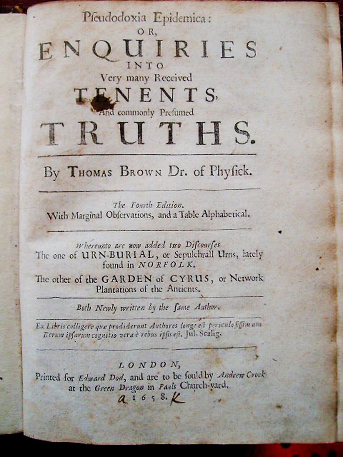 Sir Thomas Browne’s ‘Pseudodoxia Epidemica’