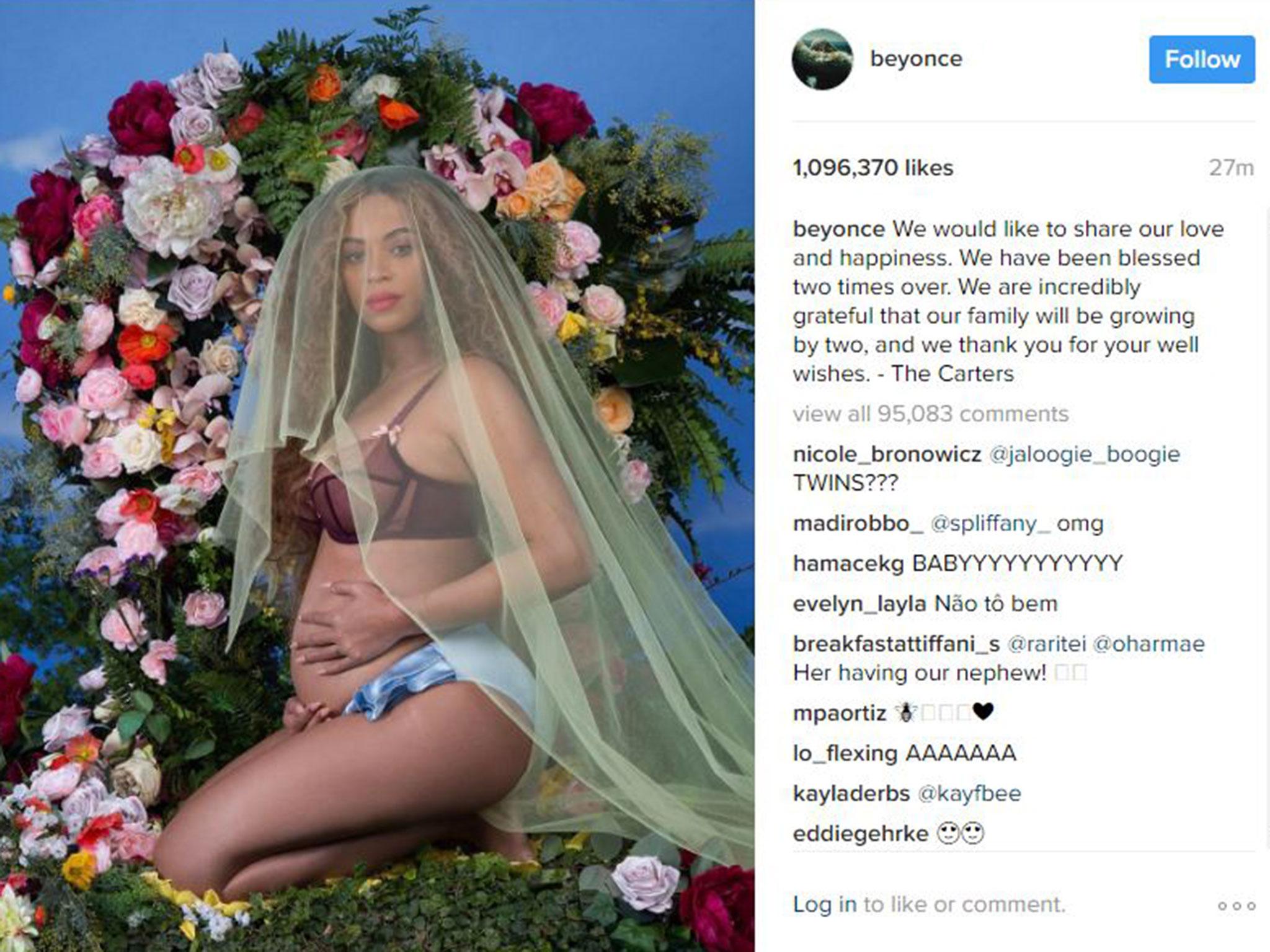 Beyonce broke the news to her 92.3 million Instagram followers