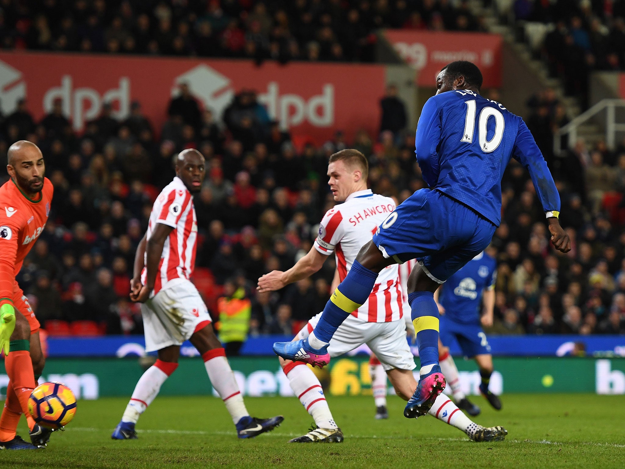 Romelu Lukaku's headed effort found the back of the Stoke net via Ryan Shawcross