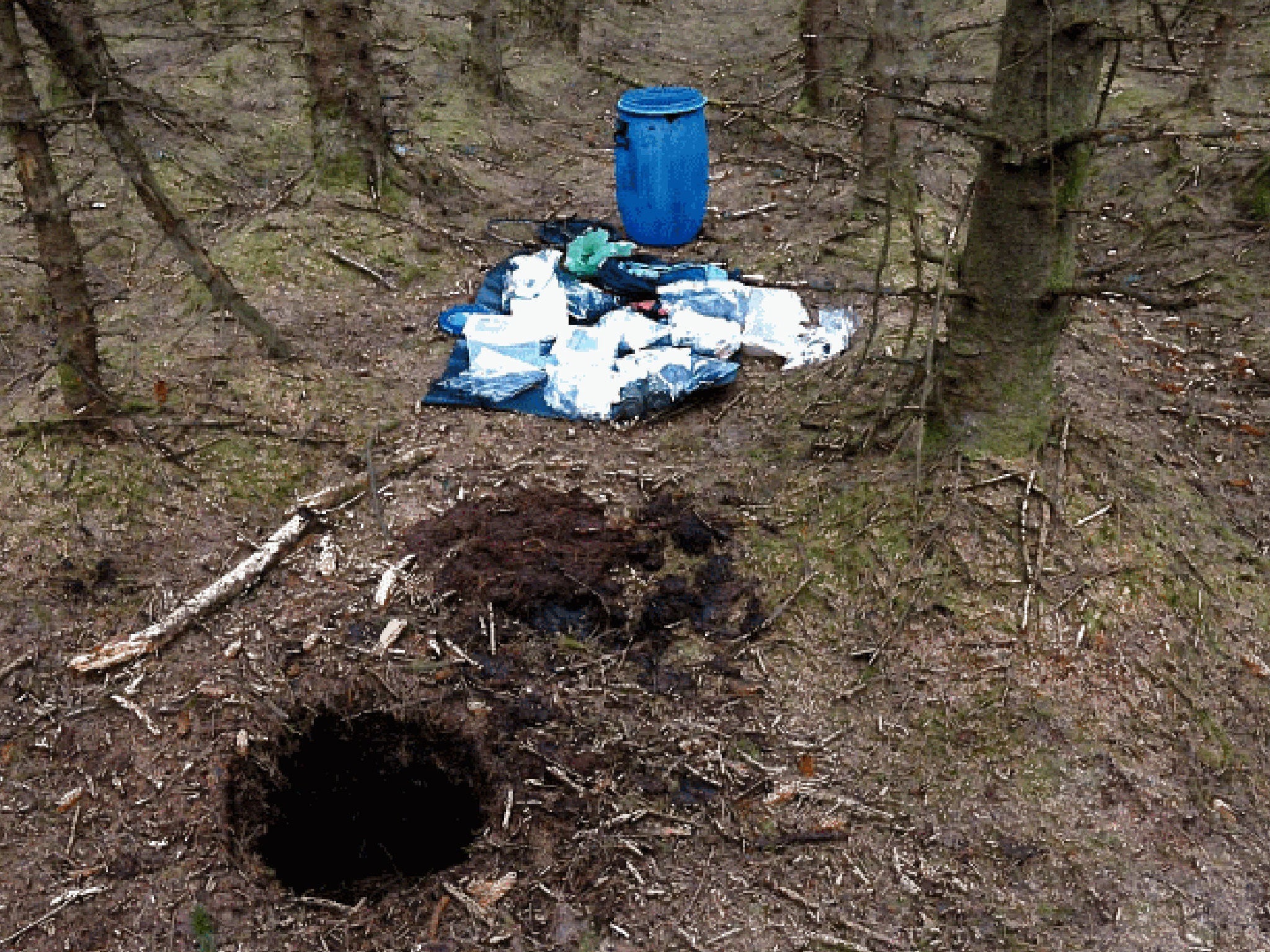 A 'terrorist hide' in woodland at Capanagh Forest near Larne in Northern Ireland