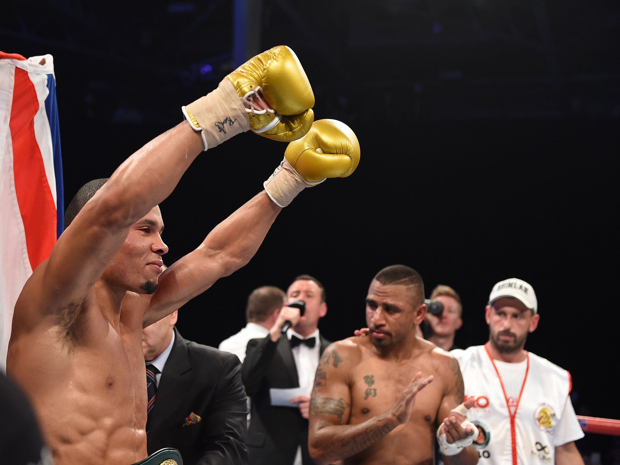 Chris Eubank Jr celebrates his victory over Renold Quinlan