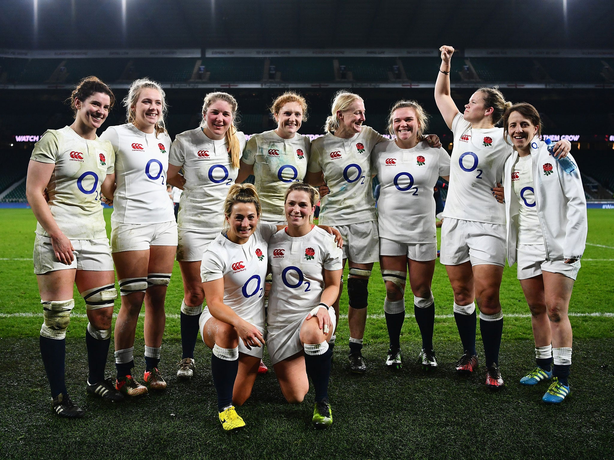 England Women celebrate their victory over France Women