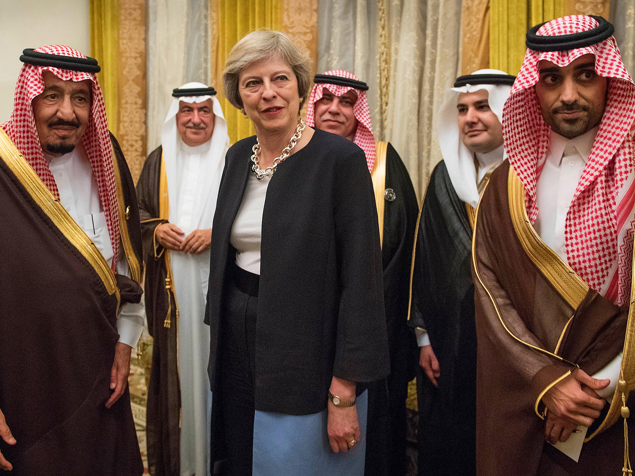 Theresa May meeting King Salman of Saudi Arabia in December at a meeting of the Gulf Cooperation Council in Bahrain