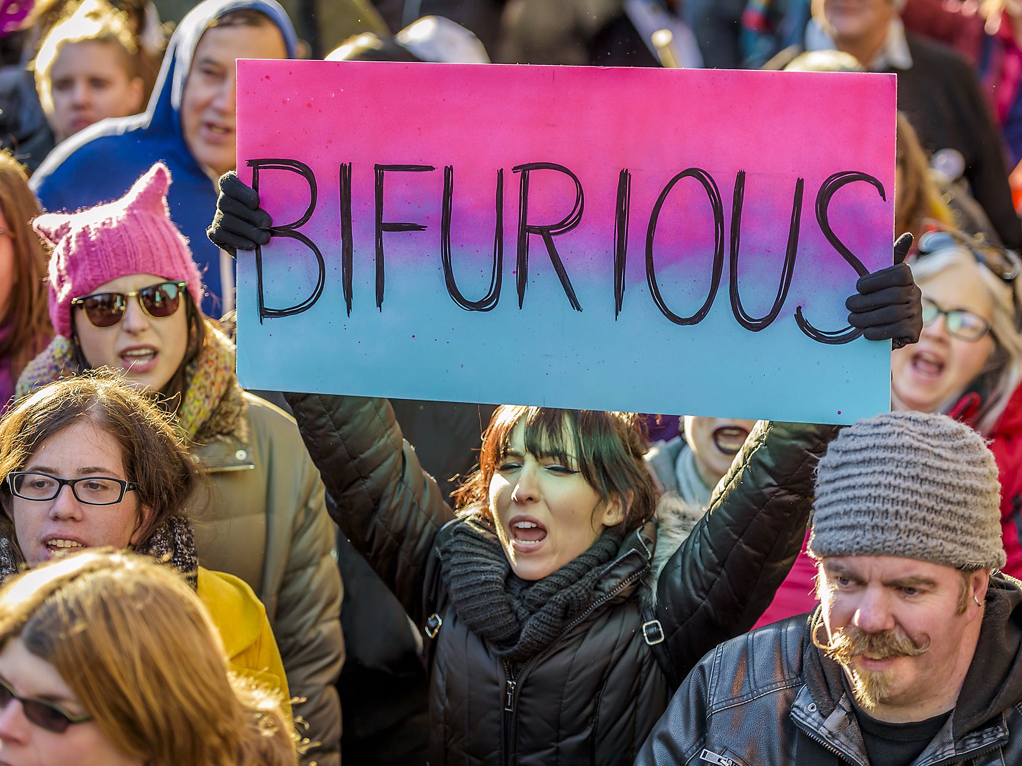 New York Elected Officials, thousands of LGBT members and concerned New Yorkers gathered at the Stonewall National Monument in Greenwich Village, New York in response to Donald Trump's recent executive orders targeting Muslim, Latino/Latina, immigrant and refugee communities