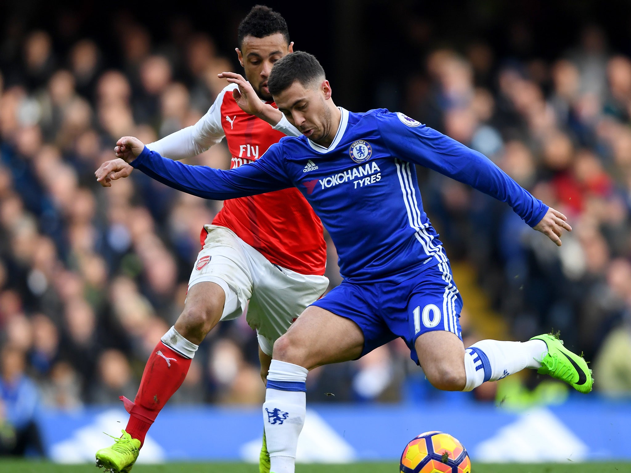 Eden Hazard scored Chelsea's second goal against Arsenal in Saturday's win