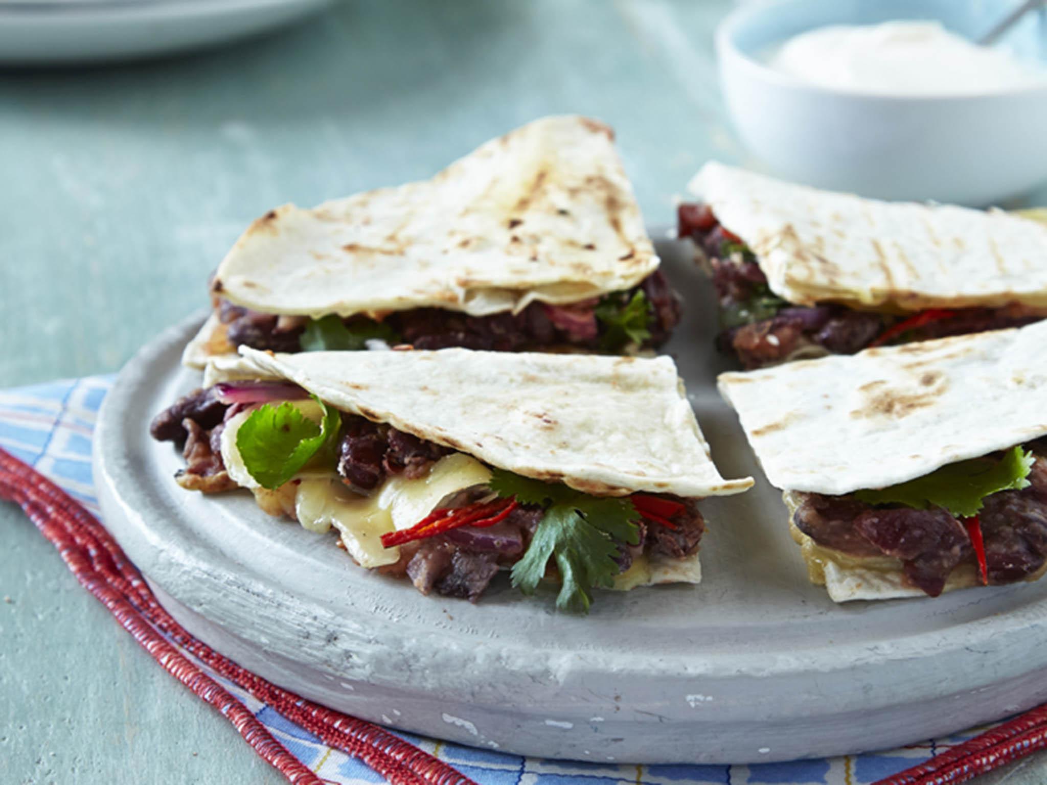 kidney bean, tomato & pepper quesadillas