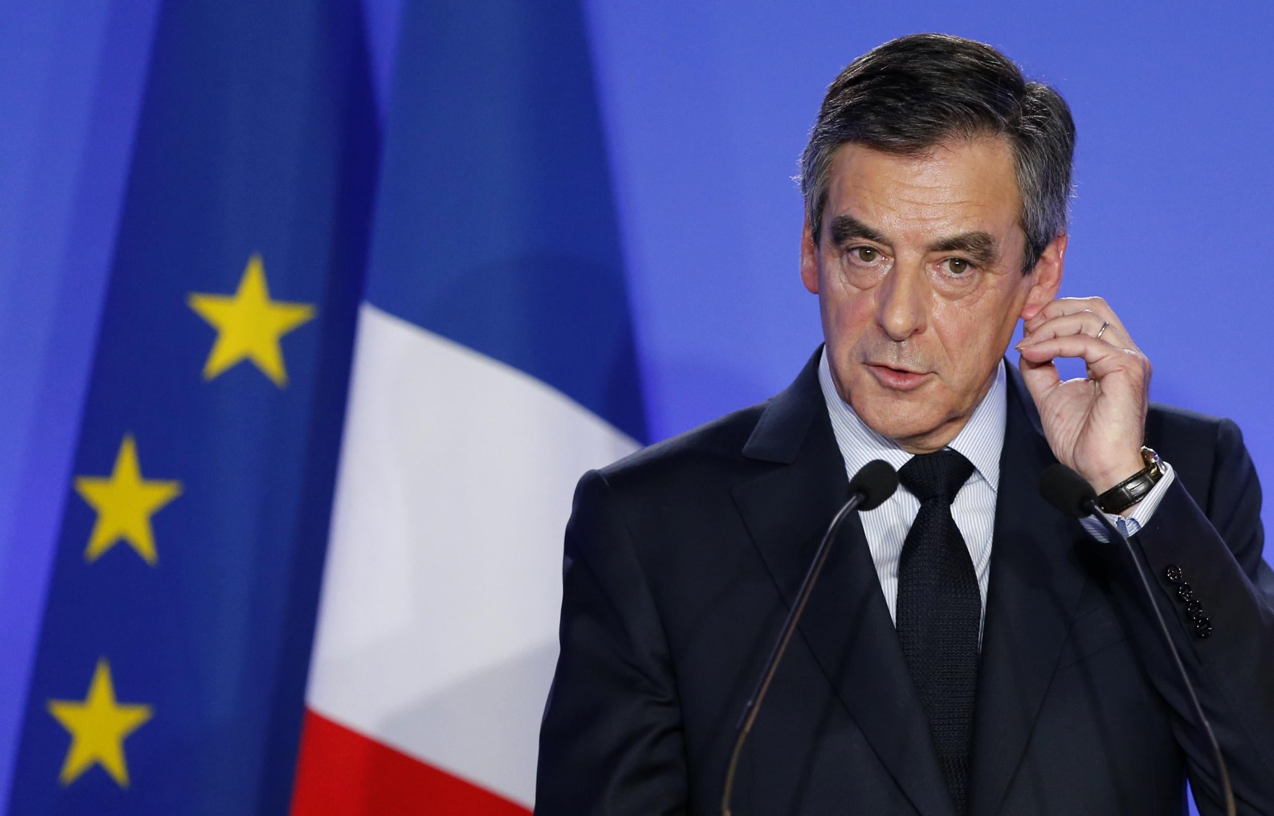 Francois Fillon addresses a news conference about a ‘fake job’ scandal at his campaign headquarters in Paris