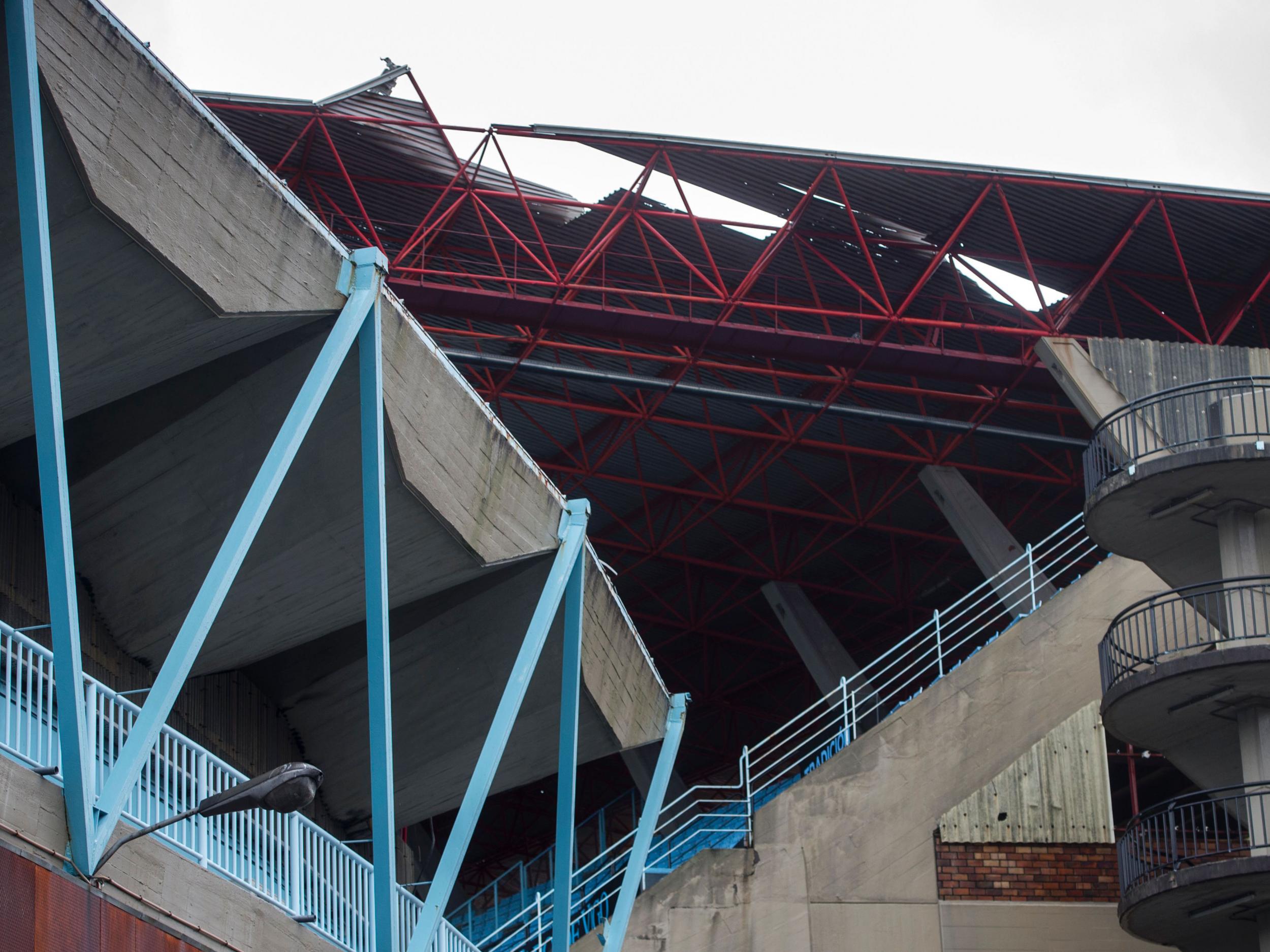 The roof of Celta Vigo's Balaidos stadium was damaged by wind making it unsafe