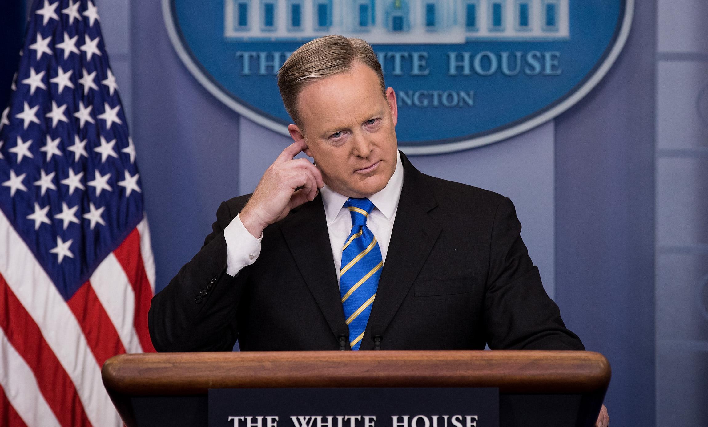 White House Press Secretary Sean Spicer takes questions during the daily press briefing in the James Brady Press Briefing Room at the White House, January 24, 2017 in Washington DC.