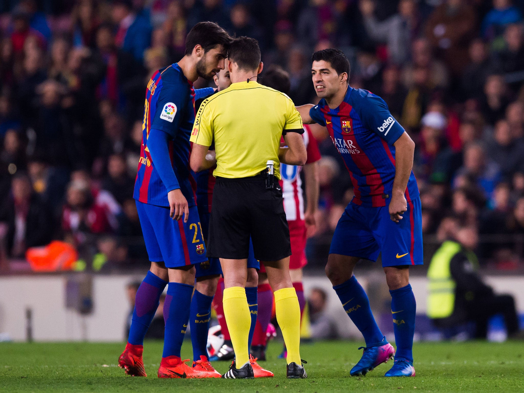 Luis Suarez was sent-off during Barcelona's 1-1 draw with Atletico Madrid