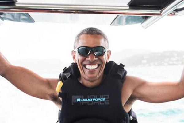 Mr Obama hanging out at the British Virgin Islands with Richard Branson