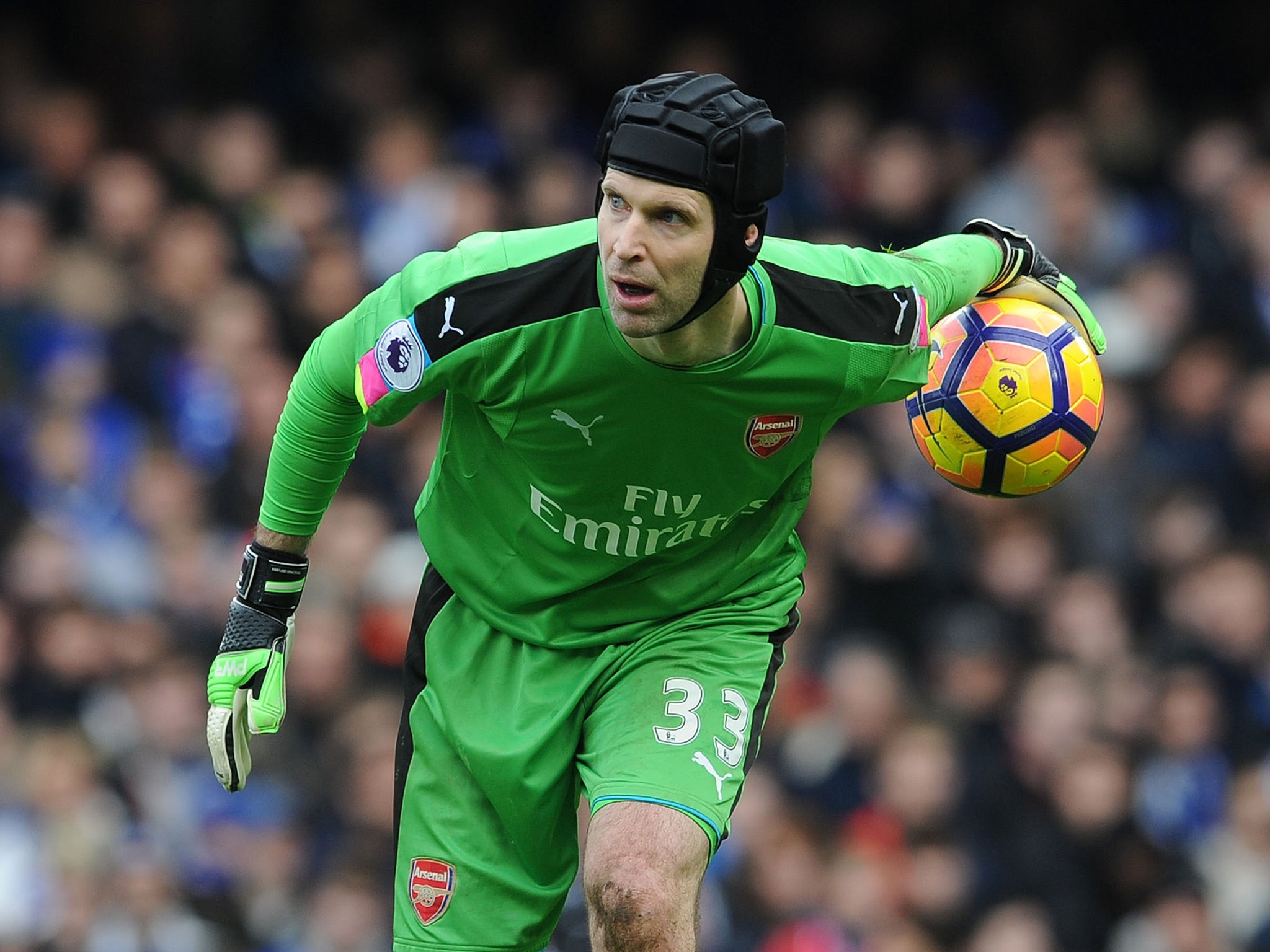 Petr Cech has been forced to wear a protective cap while playing since fracturing his skull in 2006