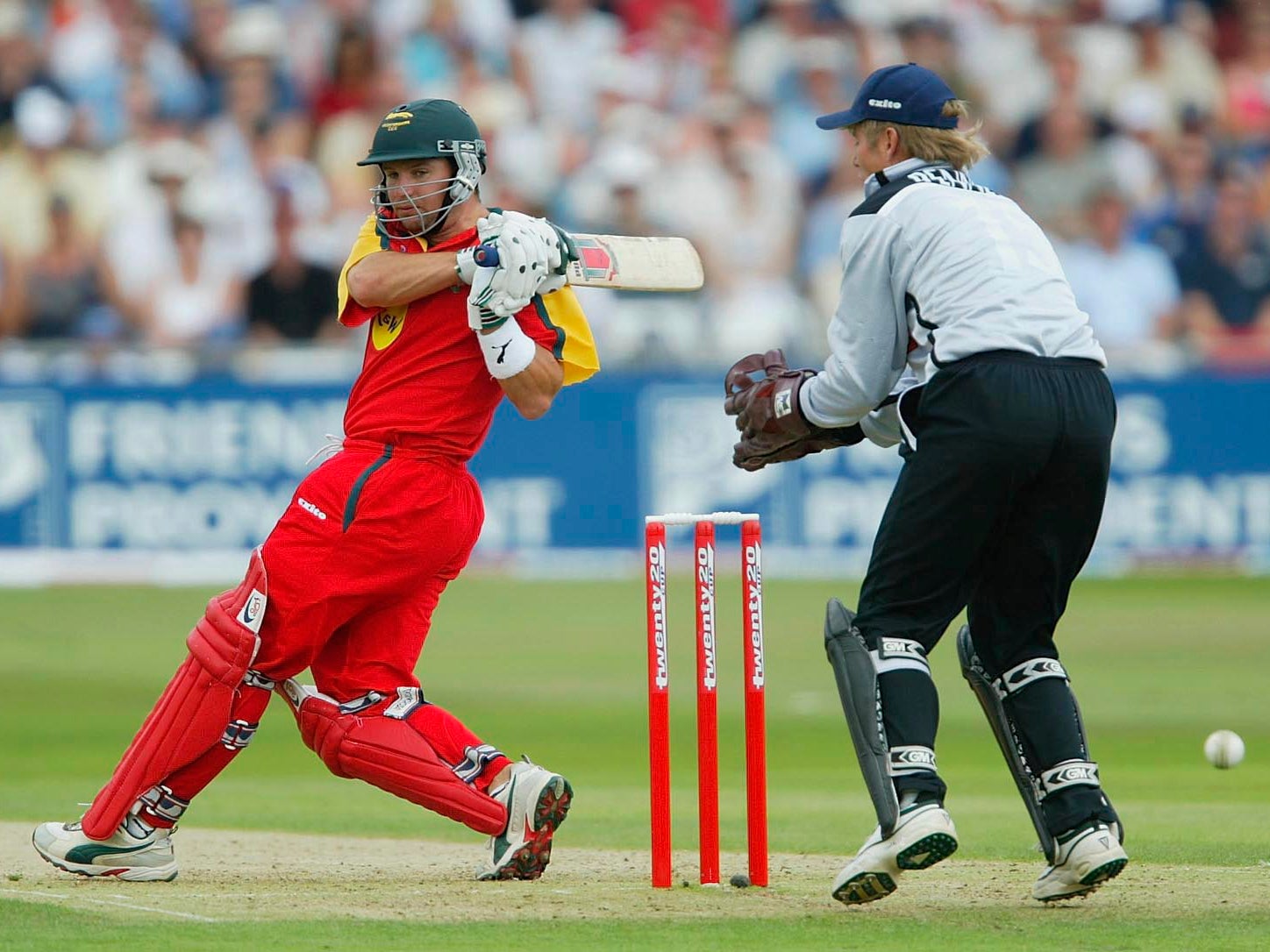 Brad Hodge of Leicestershire hits out playing against Warwickshire