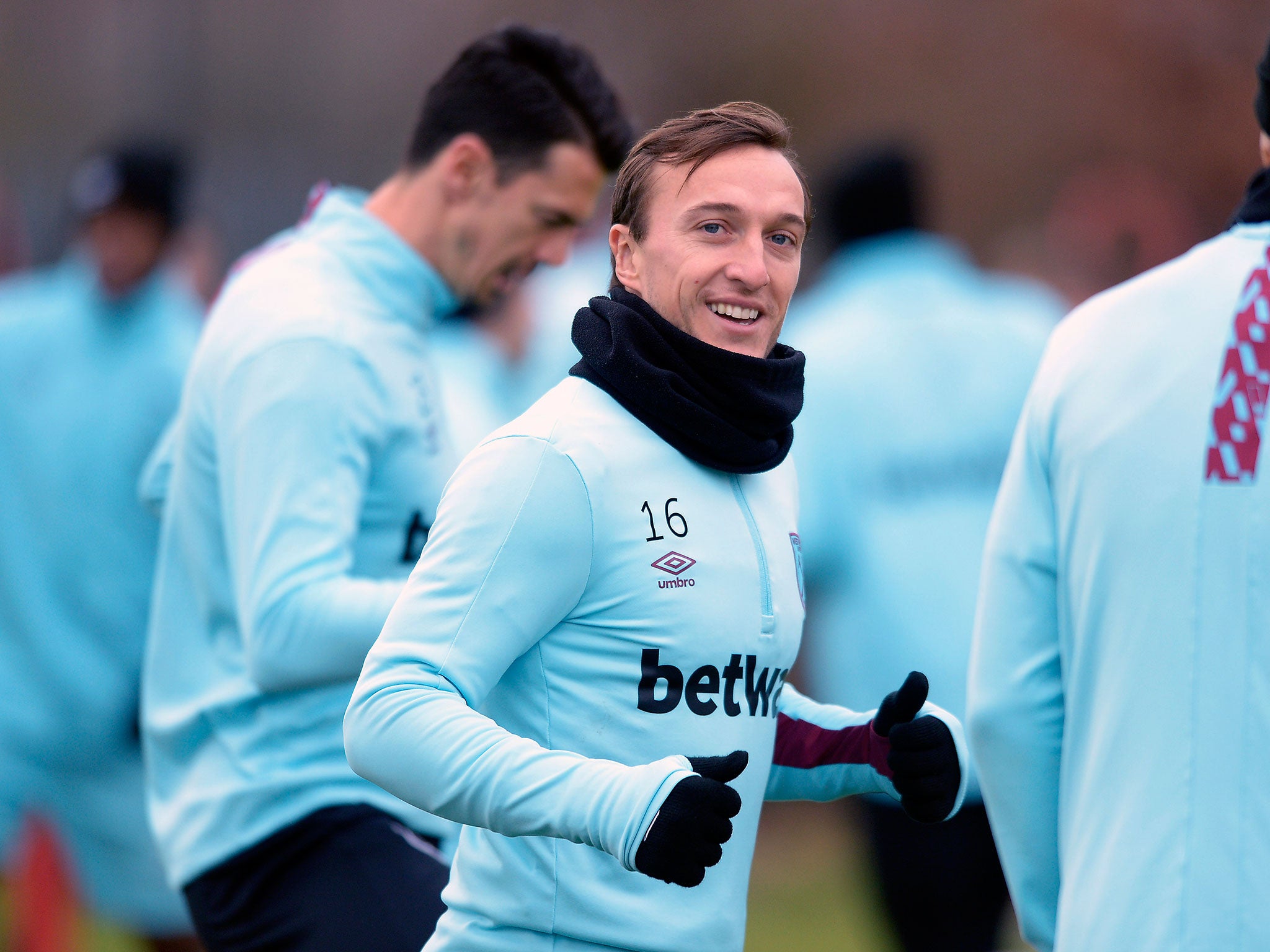 Mark Noble in training with his West Ham team mates