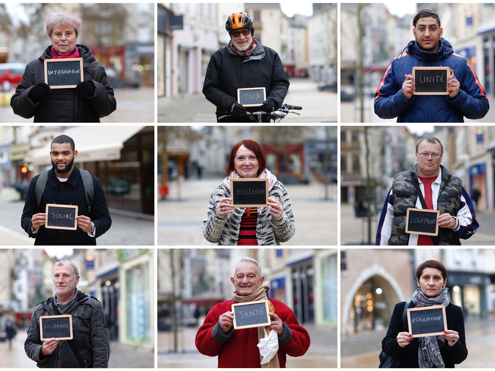 People in Chartres display the most important election issues for them, from health to integration to unity