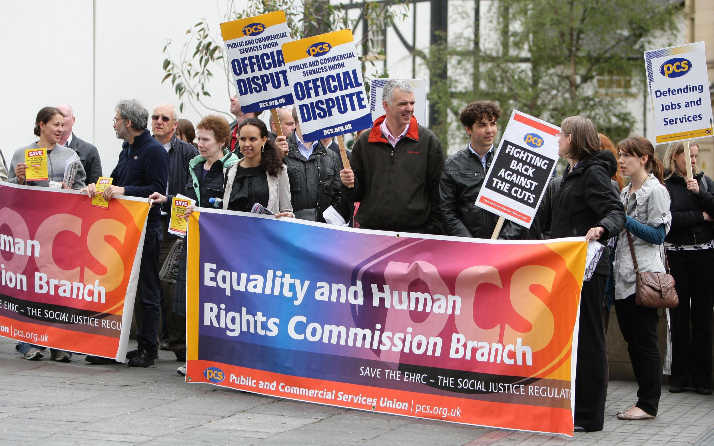 EHRC workers in Manchester stage a one-hour protest in Manchester over proposed staff and budget cuts