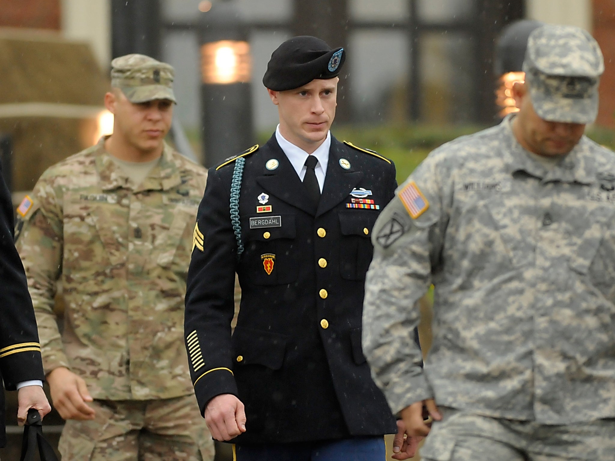 Bowe Bergdahl leaving a military courthouse in December