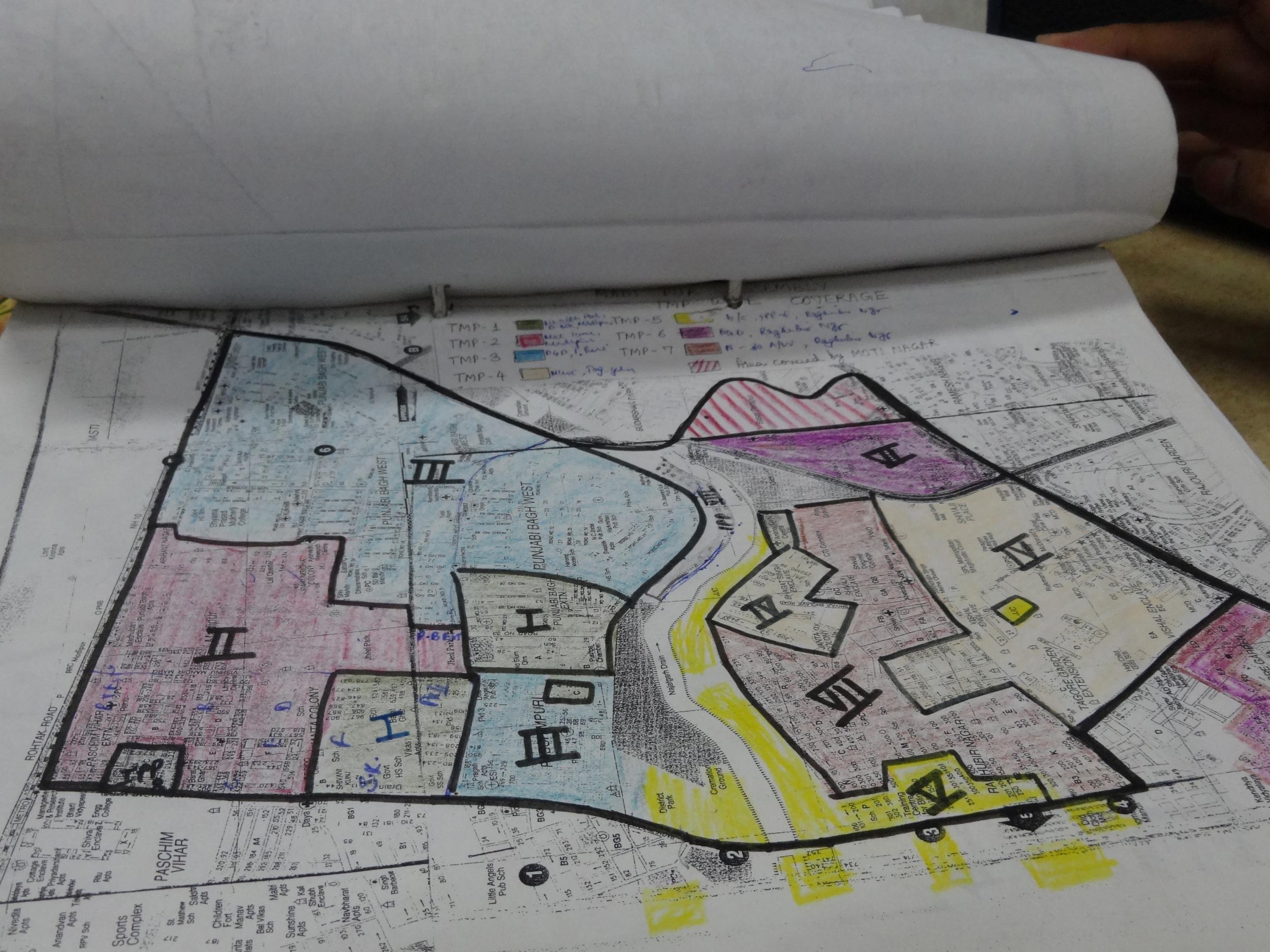 A map used to plan vaccination rounds in the Madipur area of Delhi (Katie Forster)