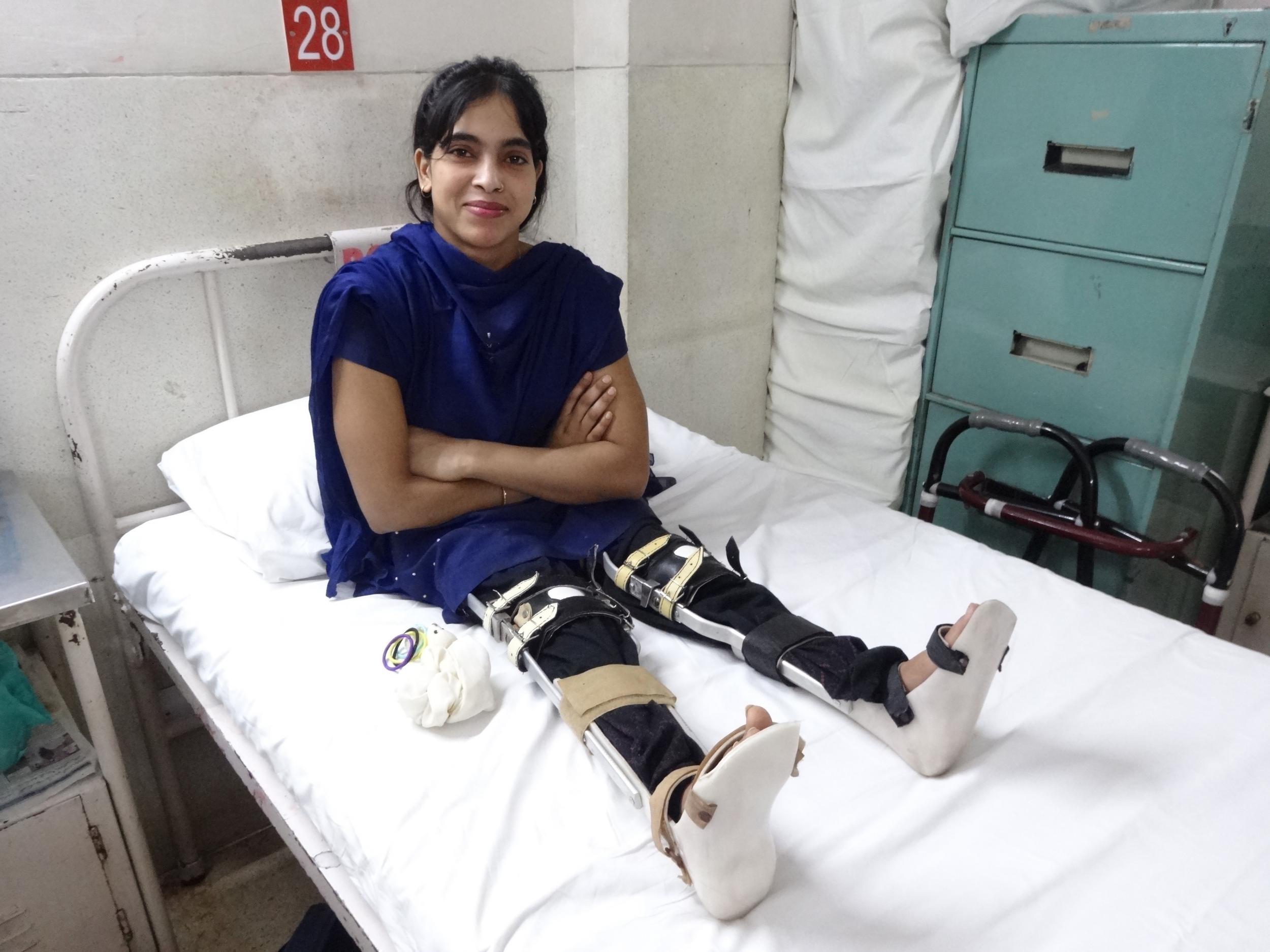 Rabiya, an 18-year-old polio survivor, at St Stephen’s hospital in Delhi