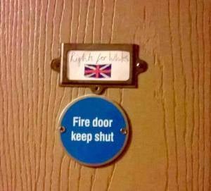 The “rights for whites” sign decorated with a union flag was spotted on the door of a student room in Llewellyn Mews