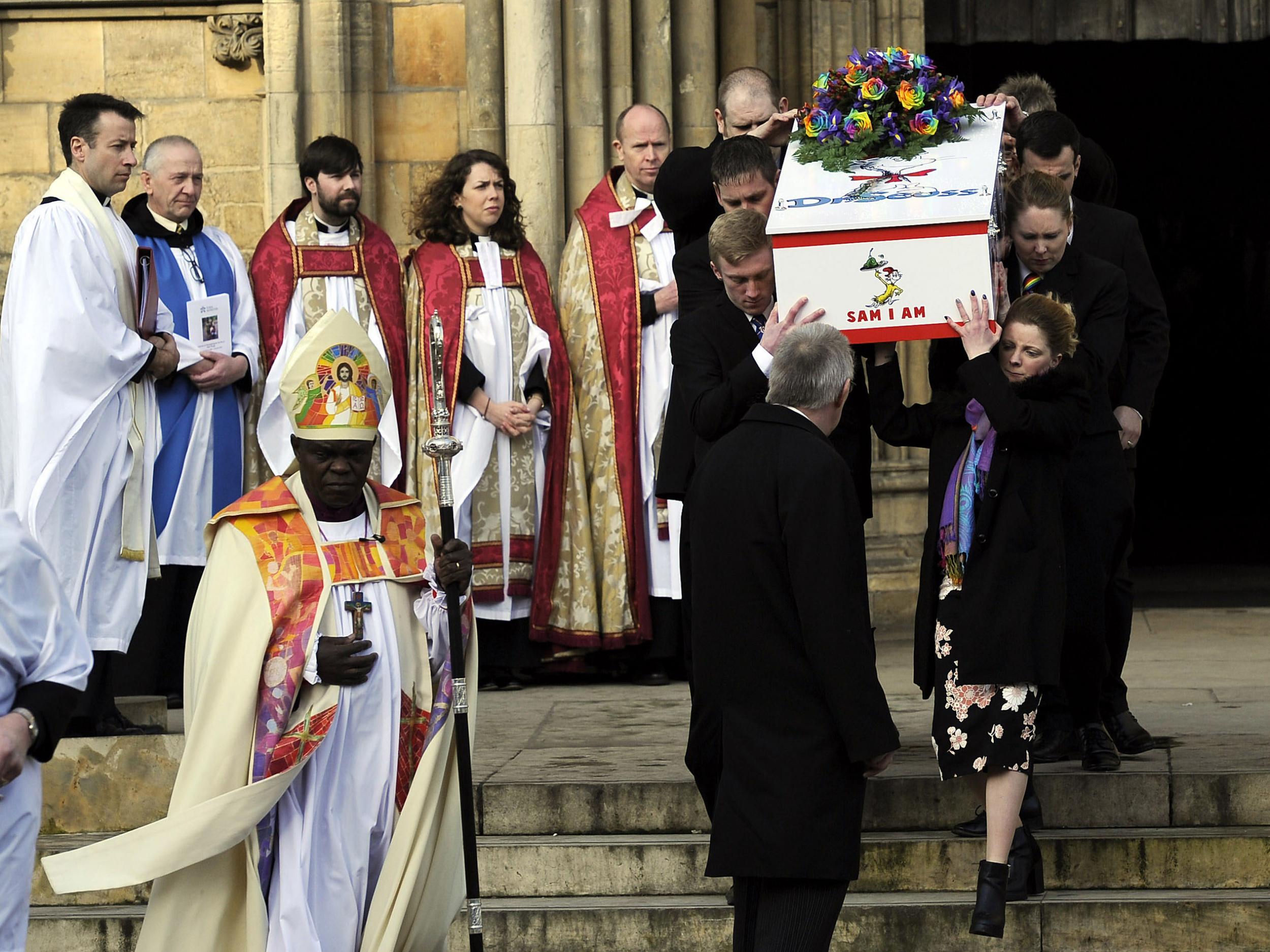 Katie Rough's coffin leaves York Minster following her funeral service on Monday