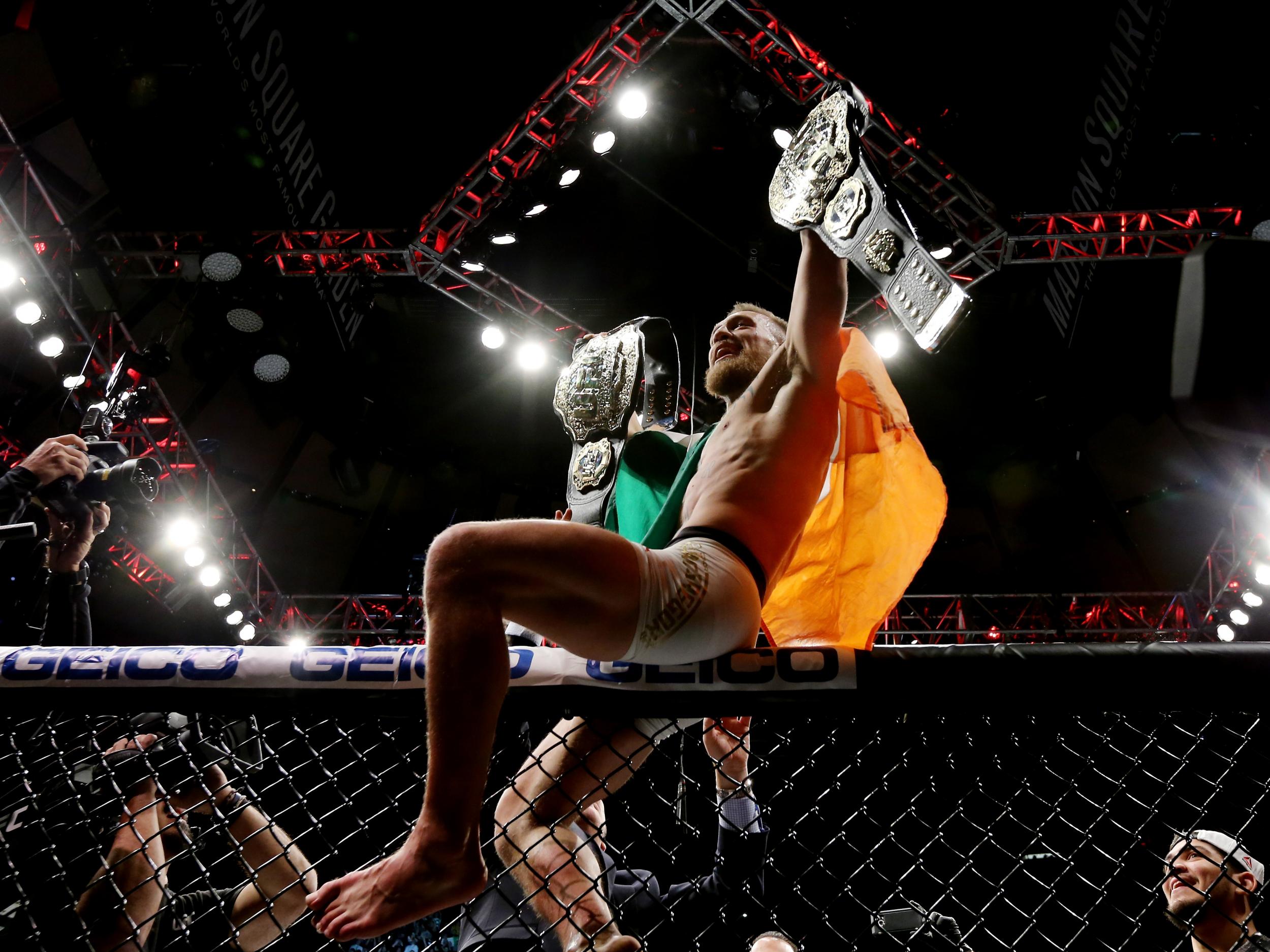 At UFC 205 McGregor become the first simultaneous two-division champion in UFC history