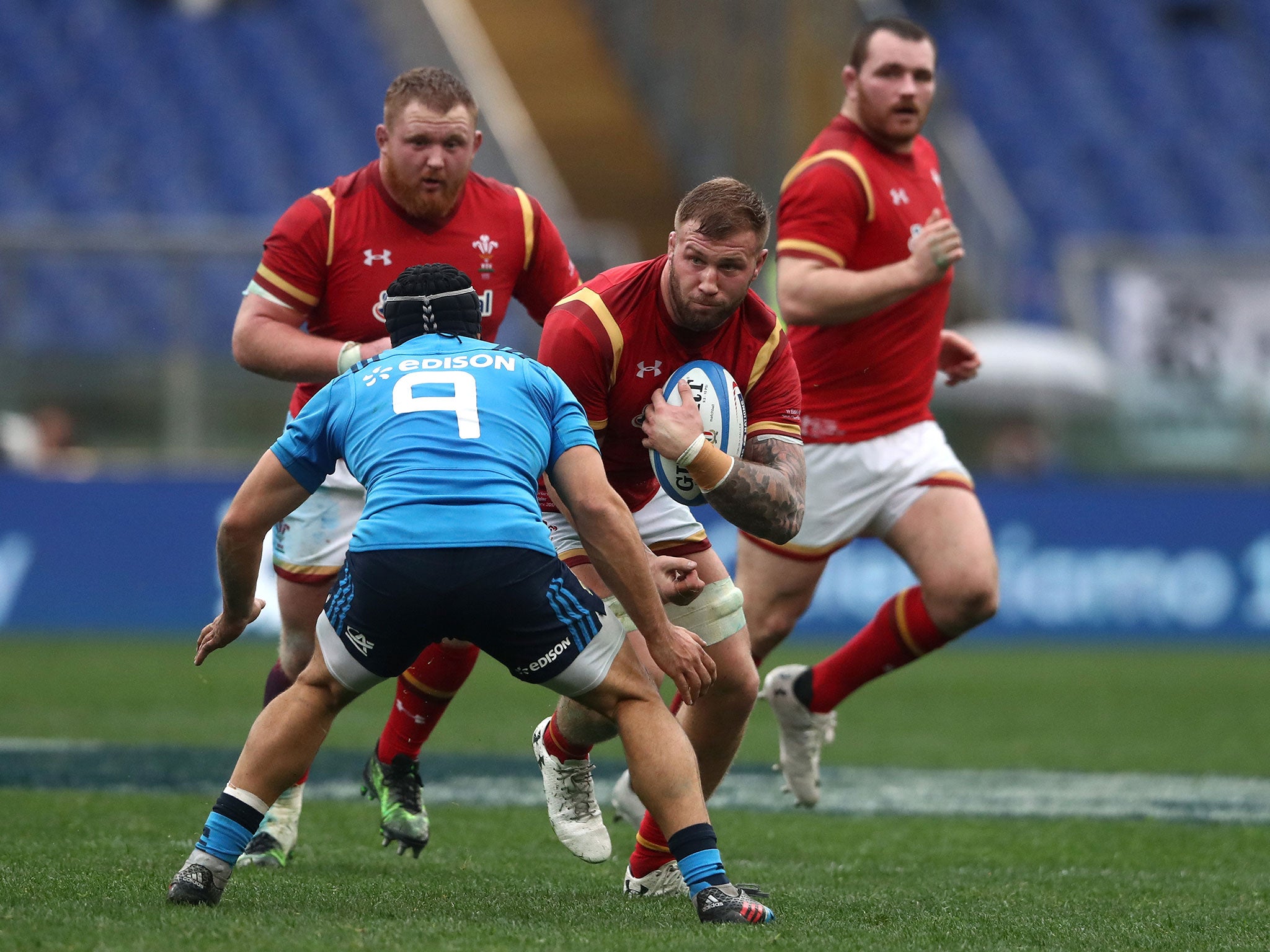 Ross Moriarty in action for Wales against Italy