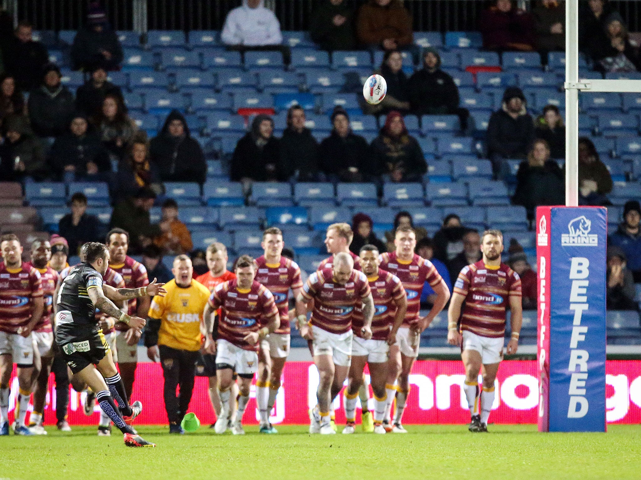 Gareth O'Brien kicks for Salford