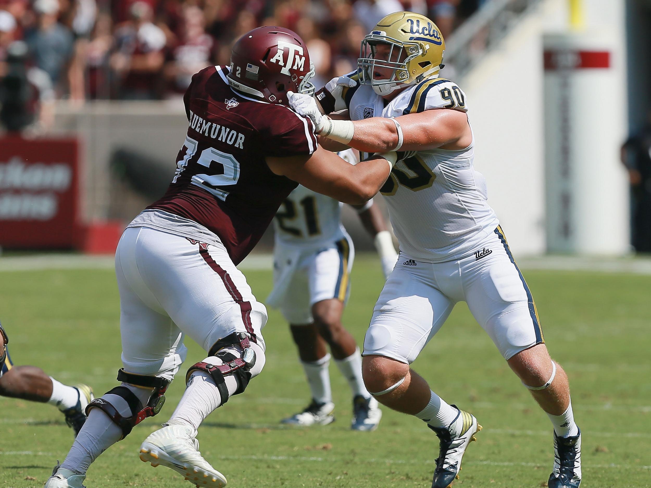 Eluemunor protects his quarterback from a UCLA pass-rusher