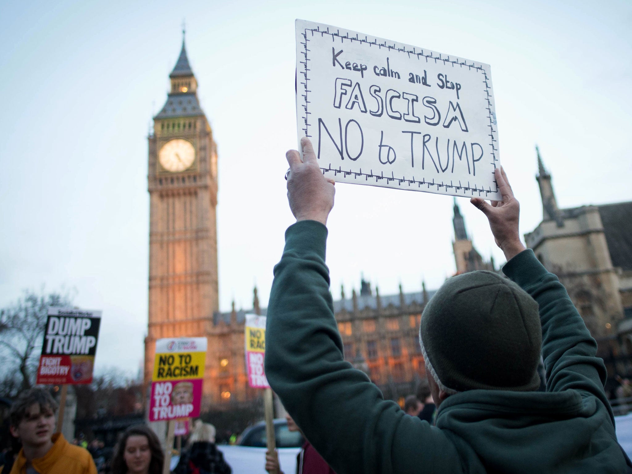 Demonstrators attend a rally in Westminster
