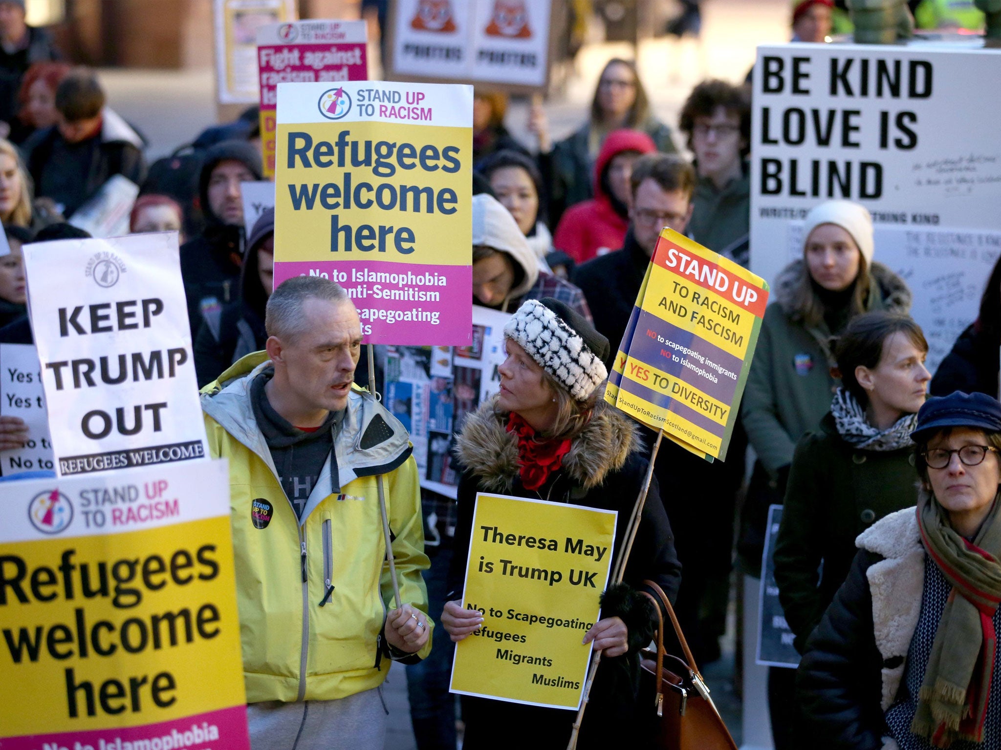 A rally in Glasgow protesting against Donald Trump