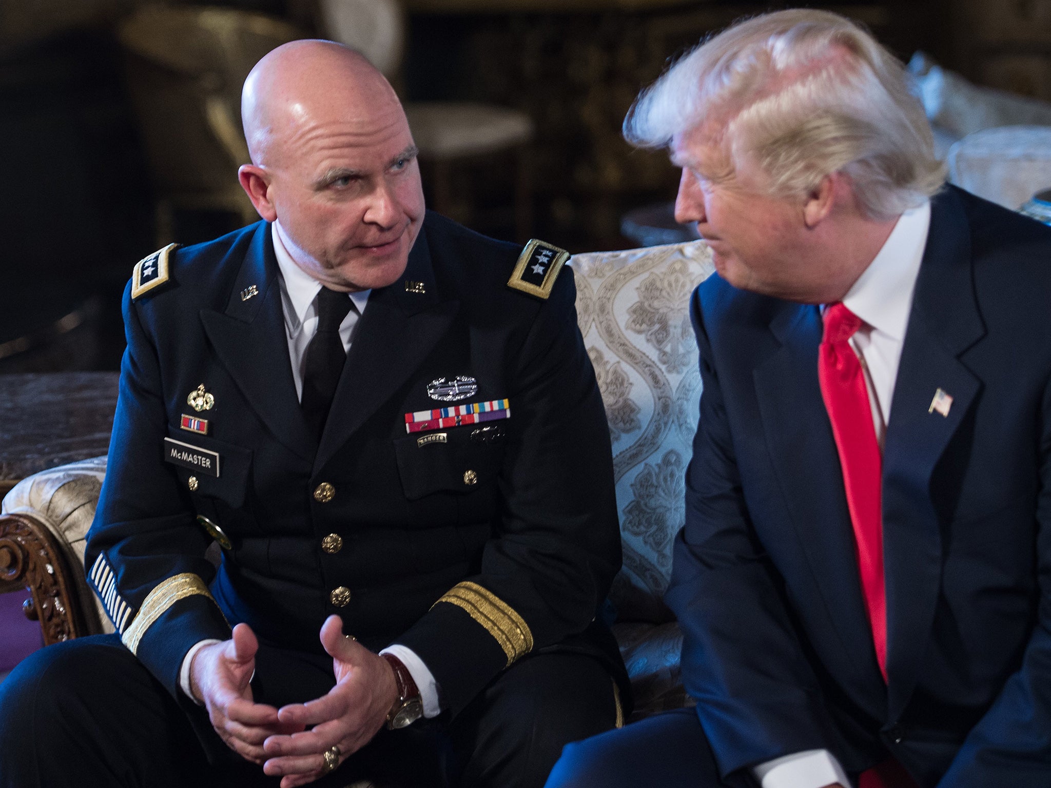 President Donald Trump with US Army Lieutenant General HR McMaster at the Mar-a-Lago resort in Palm Beach, Florida, in February 2017