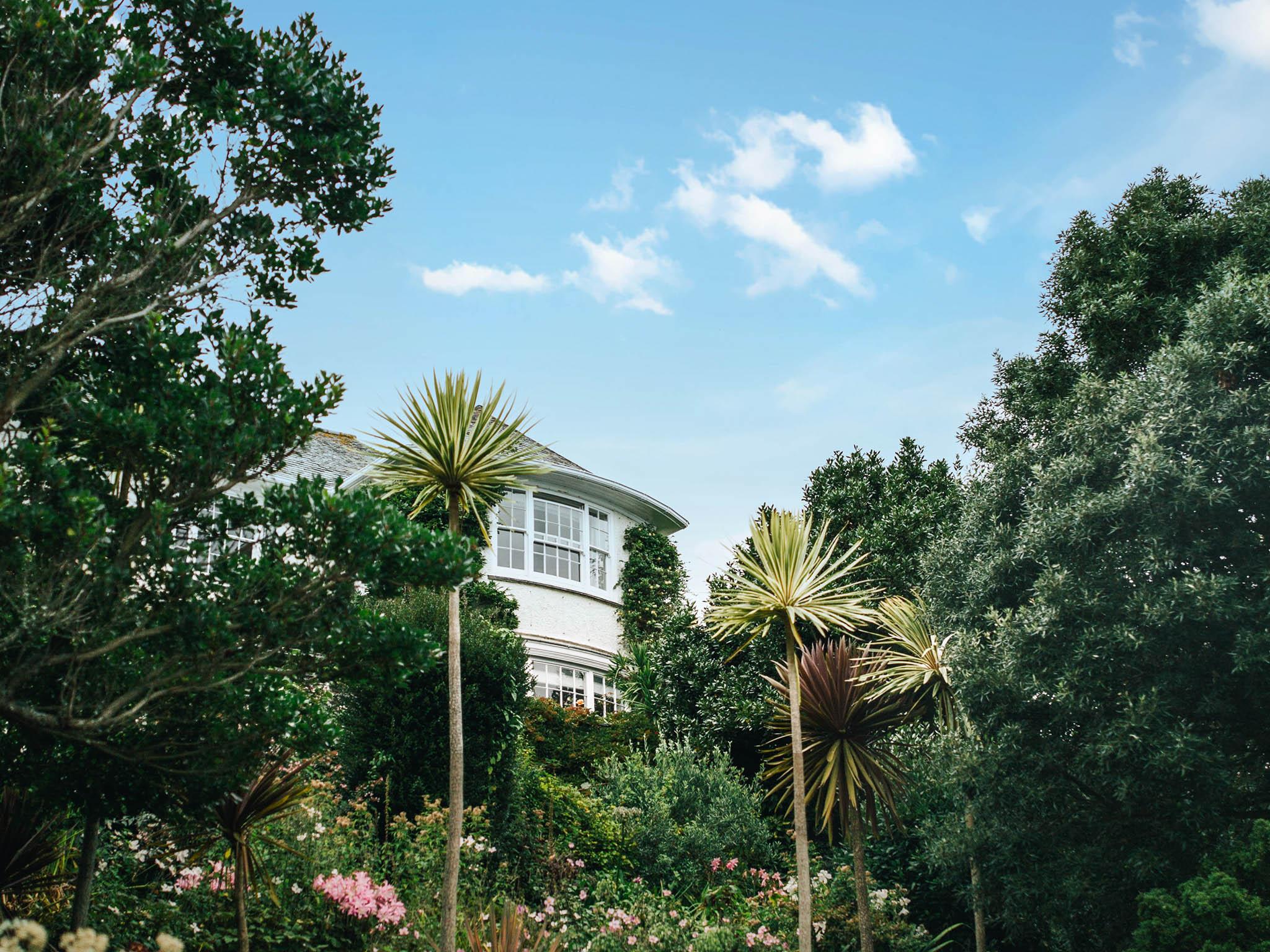 The view of the house from the bottom of the terraced garden