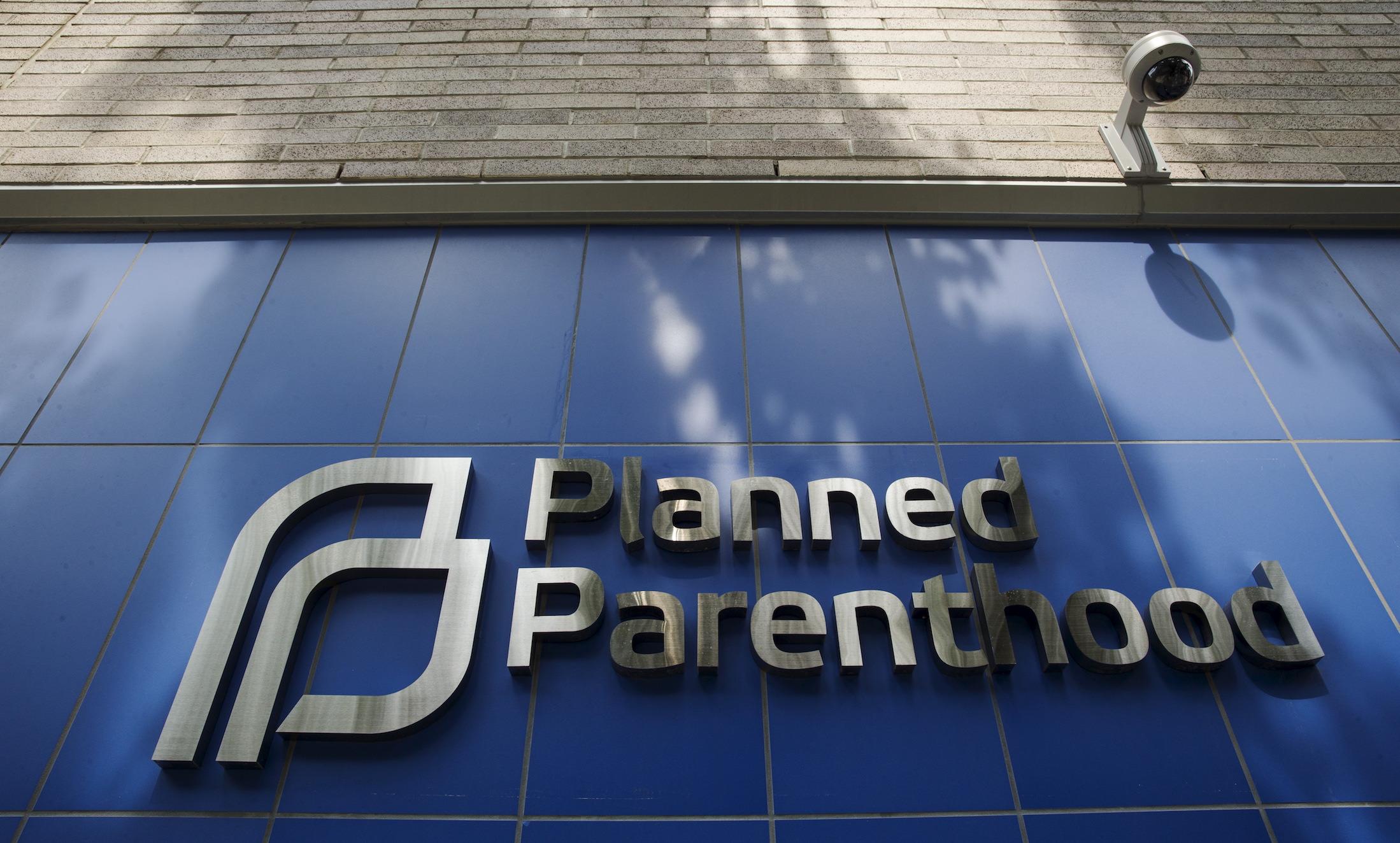 A sign is pictured at the entrance to a Planned Parenthood building in New York.